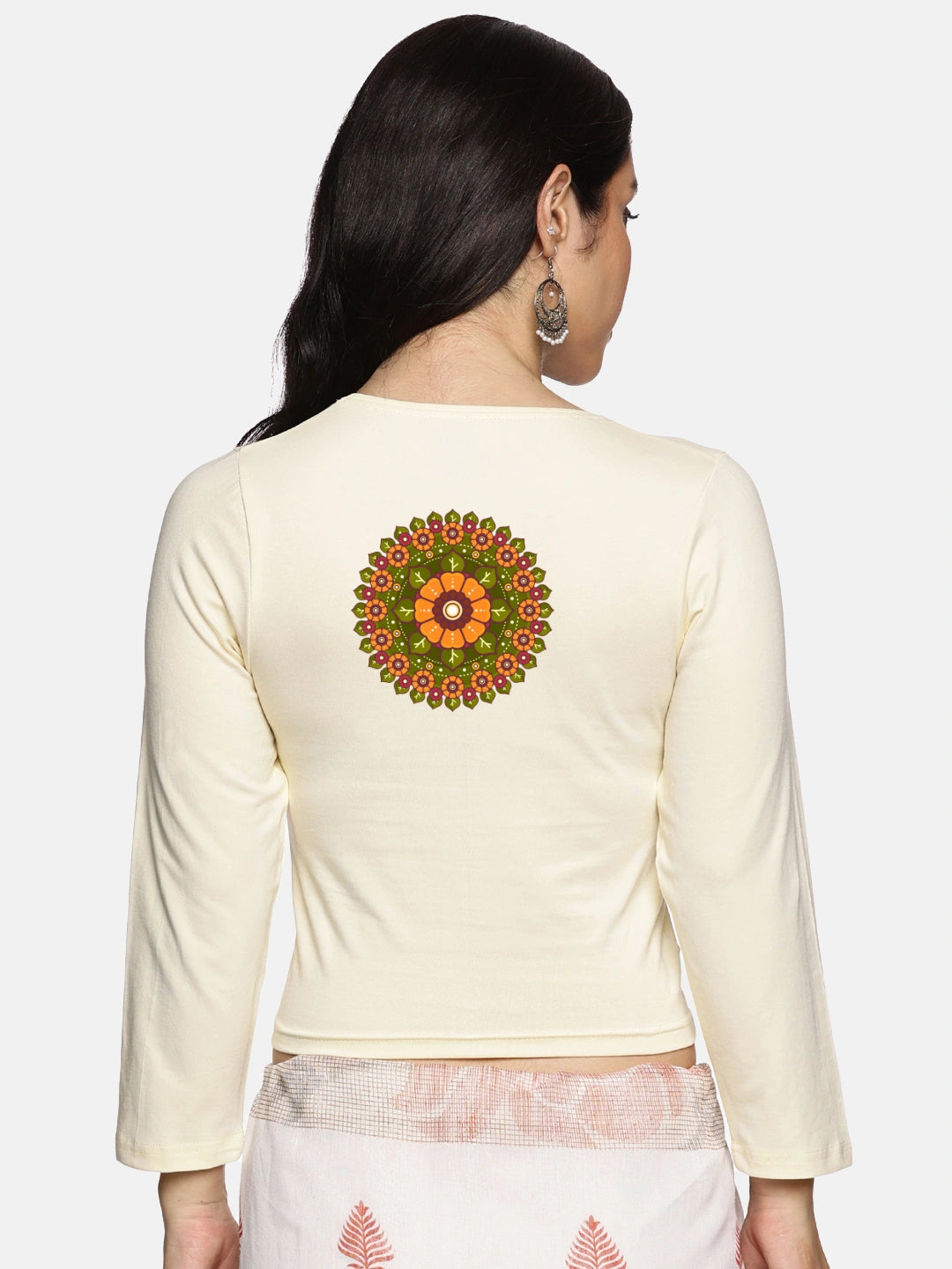 Women Three Fourth Sleeve Back Print Stretchable Blouse U0129 - notyetbyus