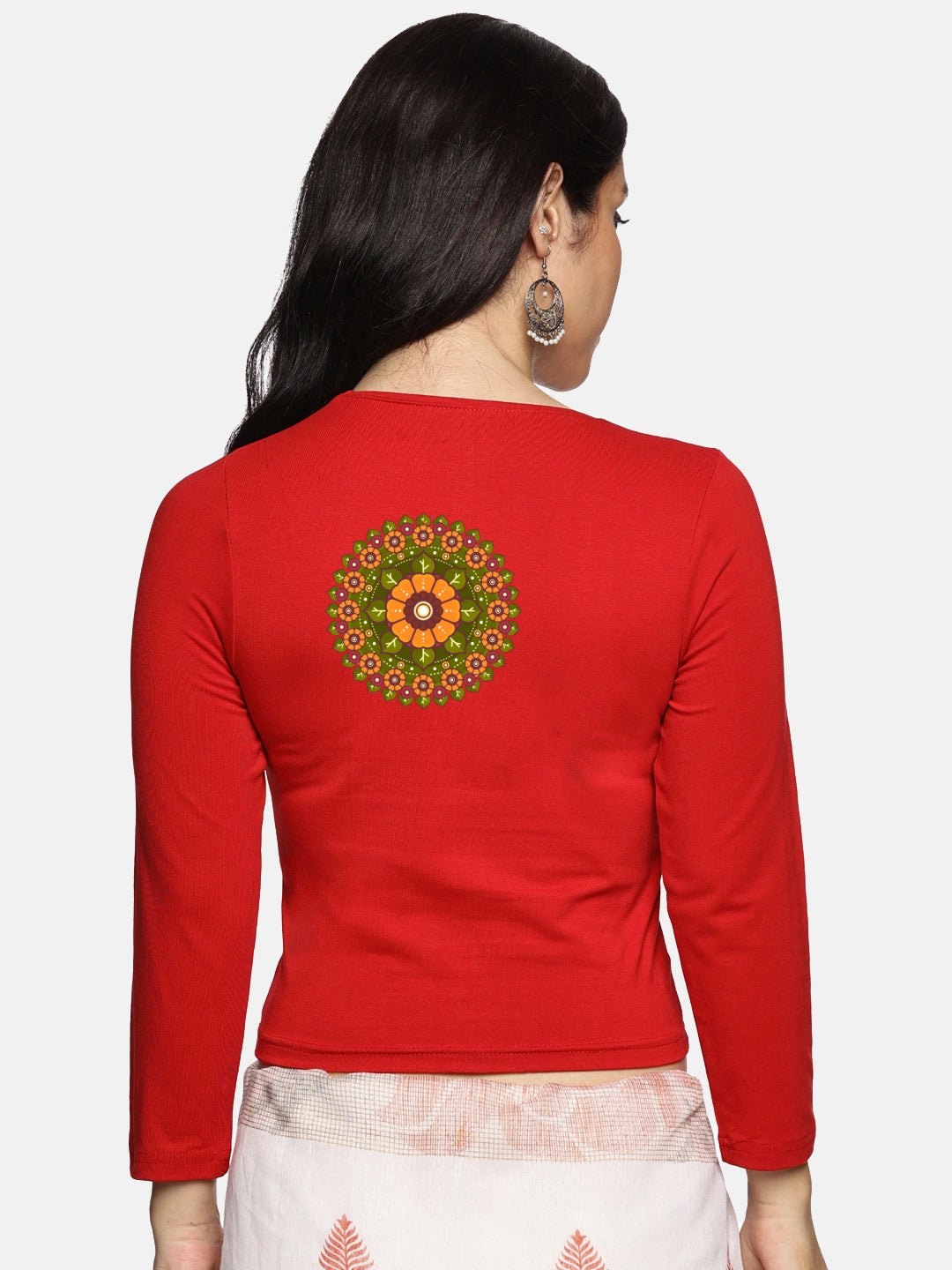 Women Three Fourth Sleeve Back Print Stretchable Blouse U0129 - notyetbyus