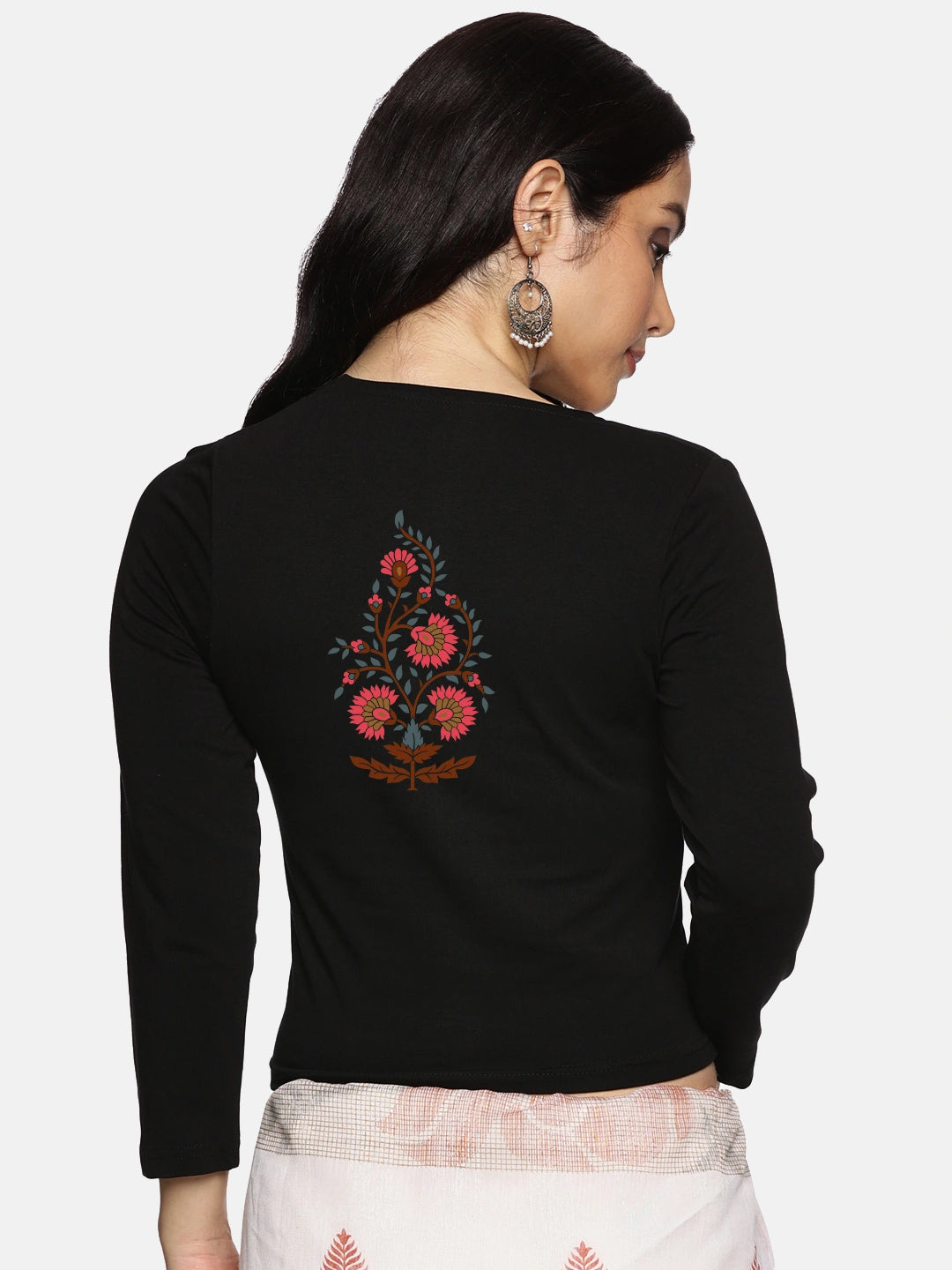Women Three Fourth Sleeve Back Print Stretchable Blouse U0130 - notyetbyus