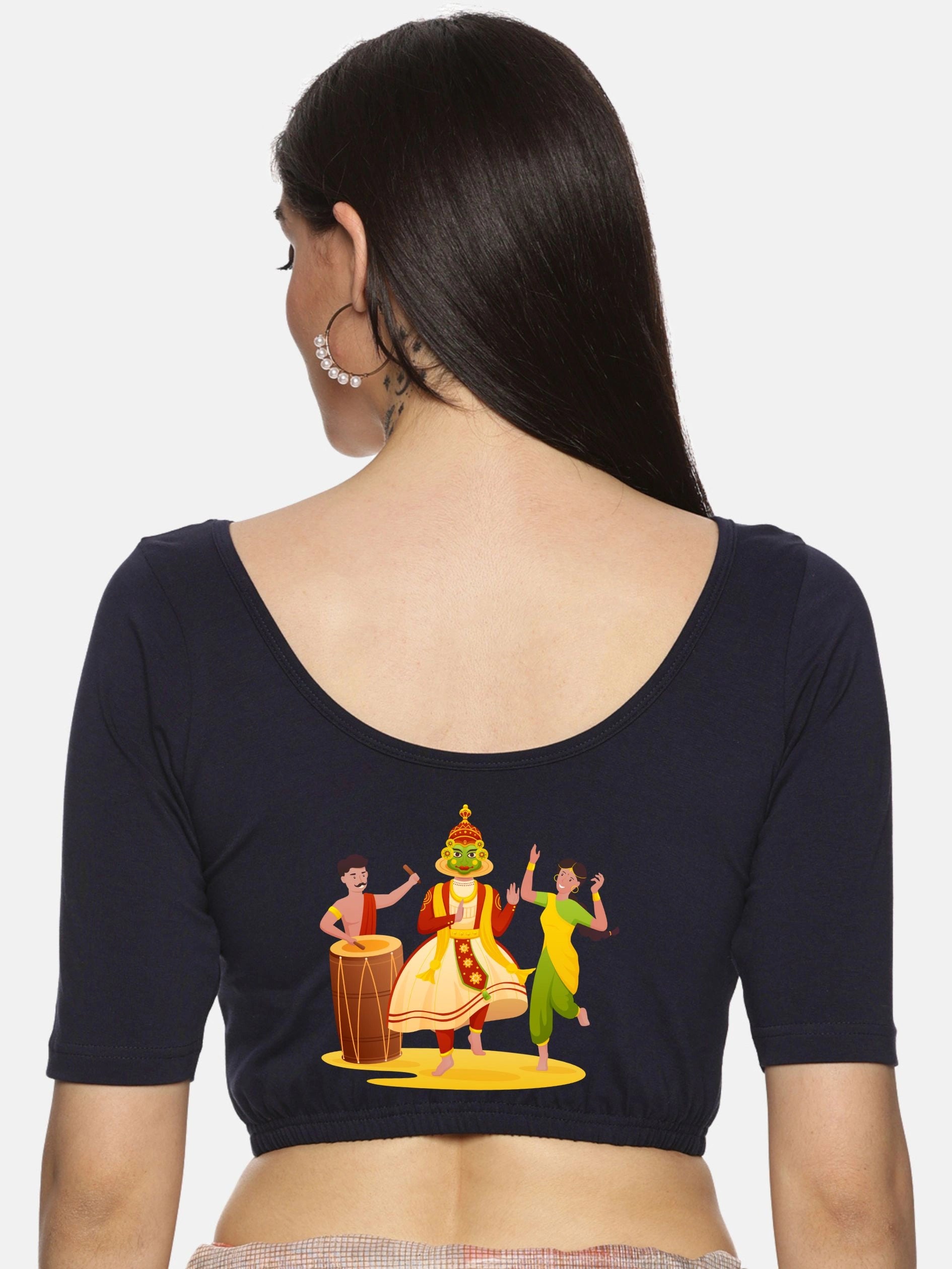 Women Back Printed Stretchable Blouse U083 - notyetbyus