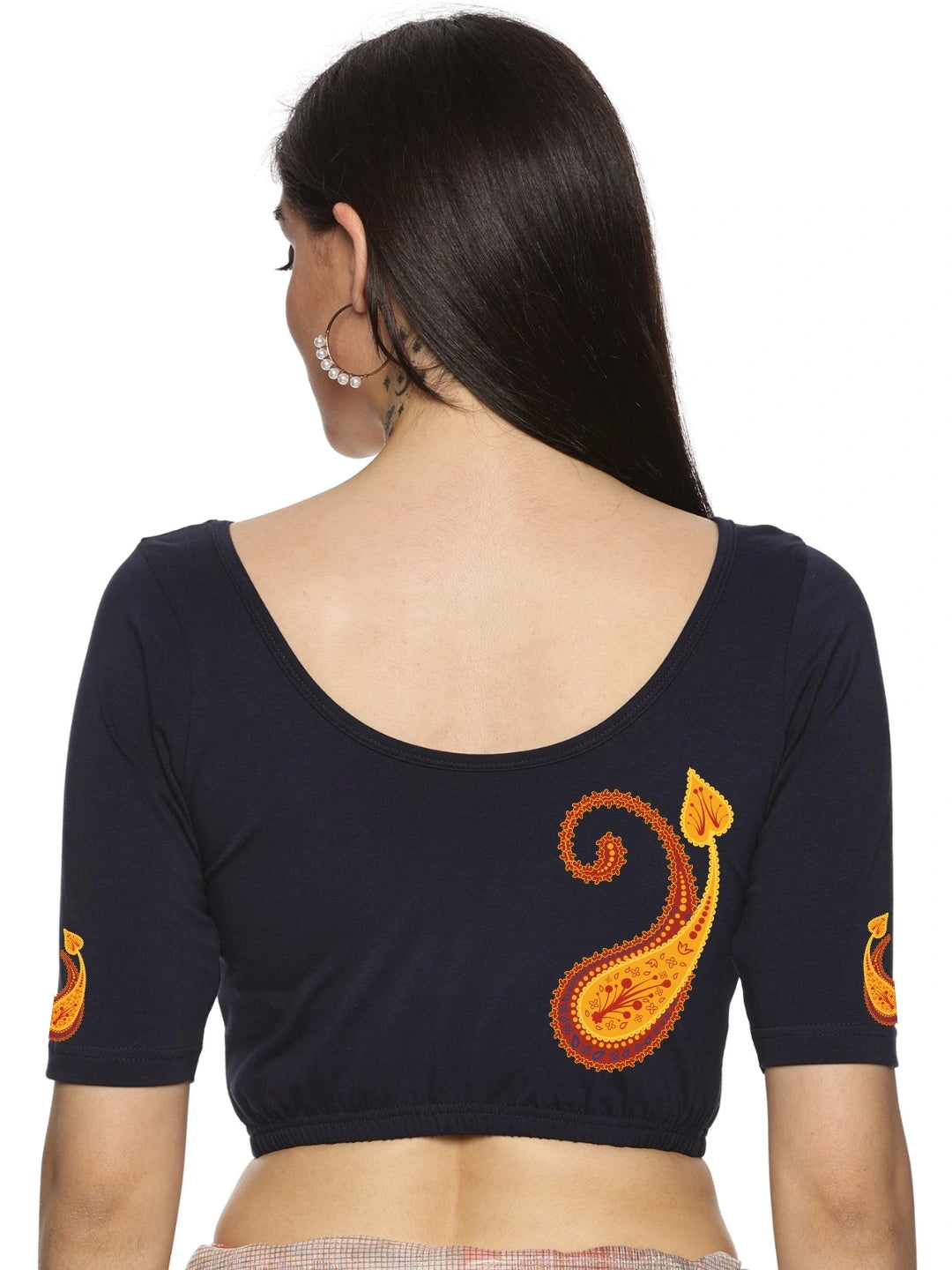 Women Back Printed Stretchable Blouse U0177 - notyetbyus