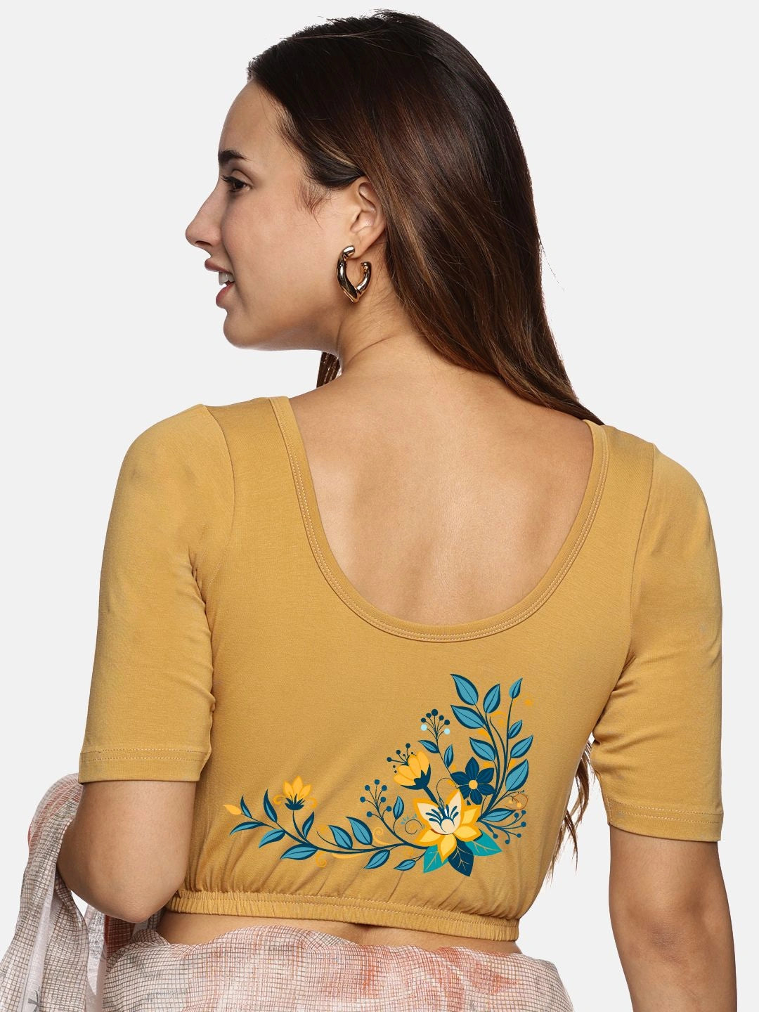 Women Back Printed Stretchable Blouse U0164 - notyetbyus