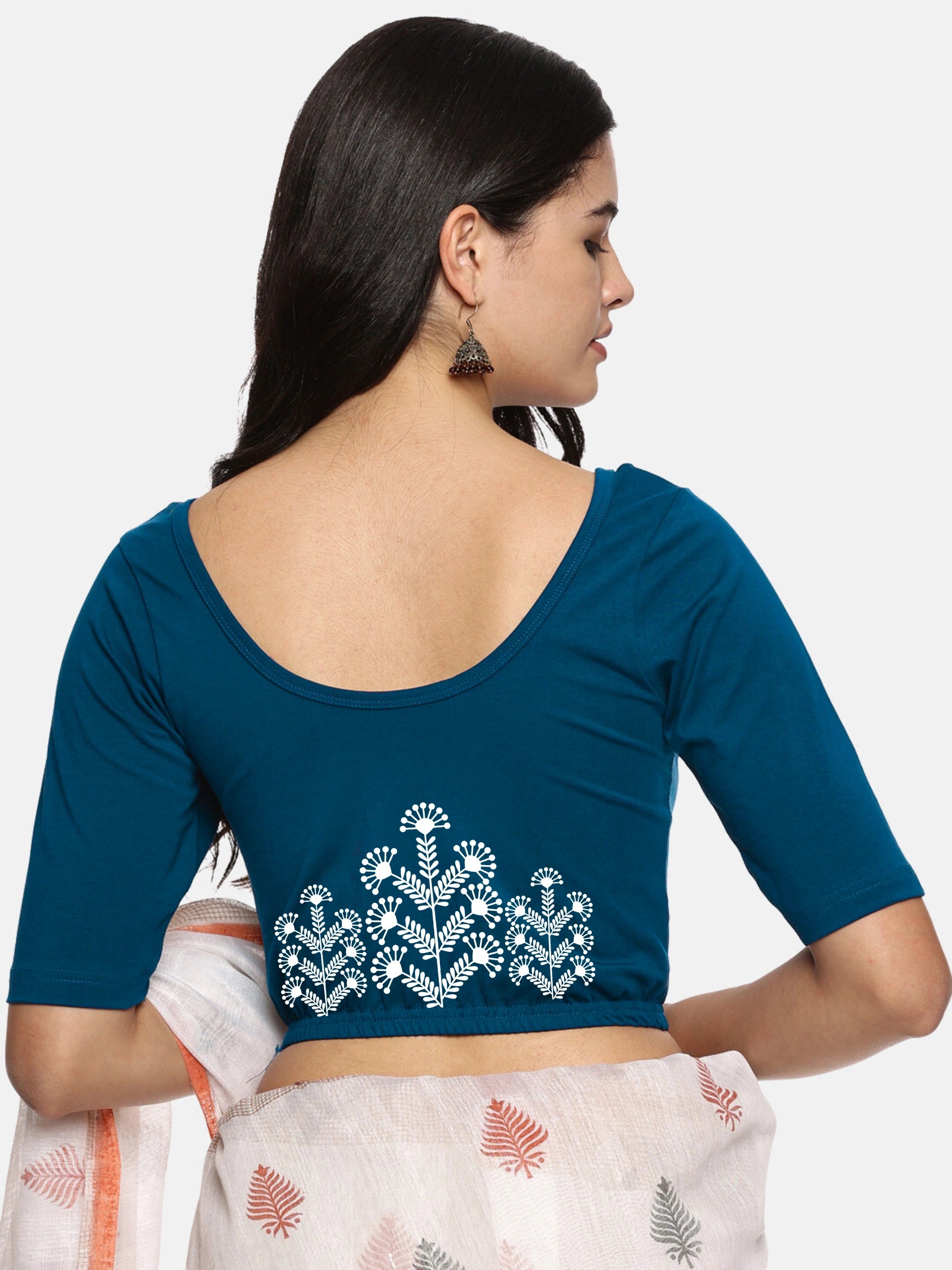 Women Back Printed Stretchable Blouse U019 - notyetbyus
