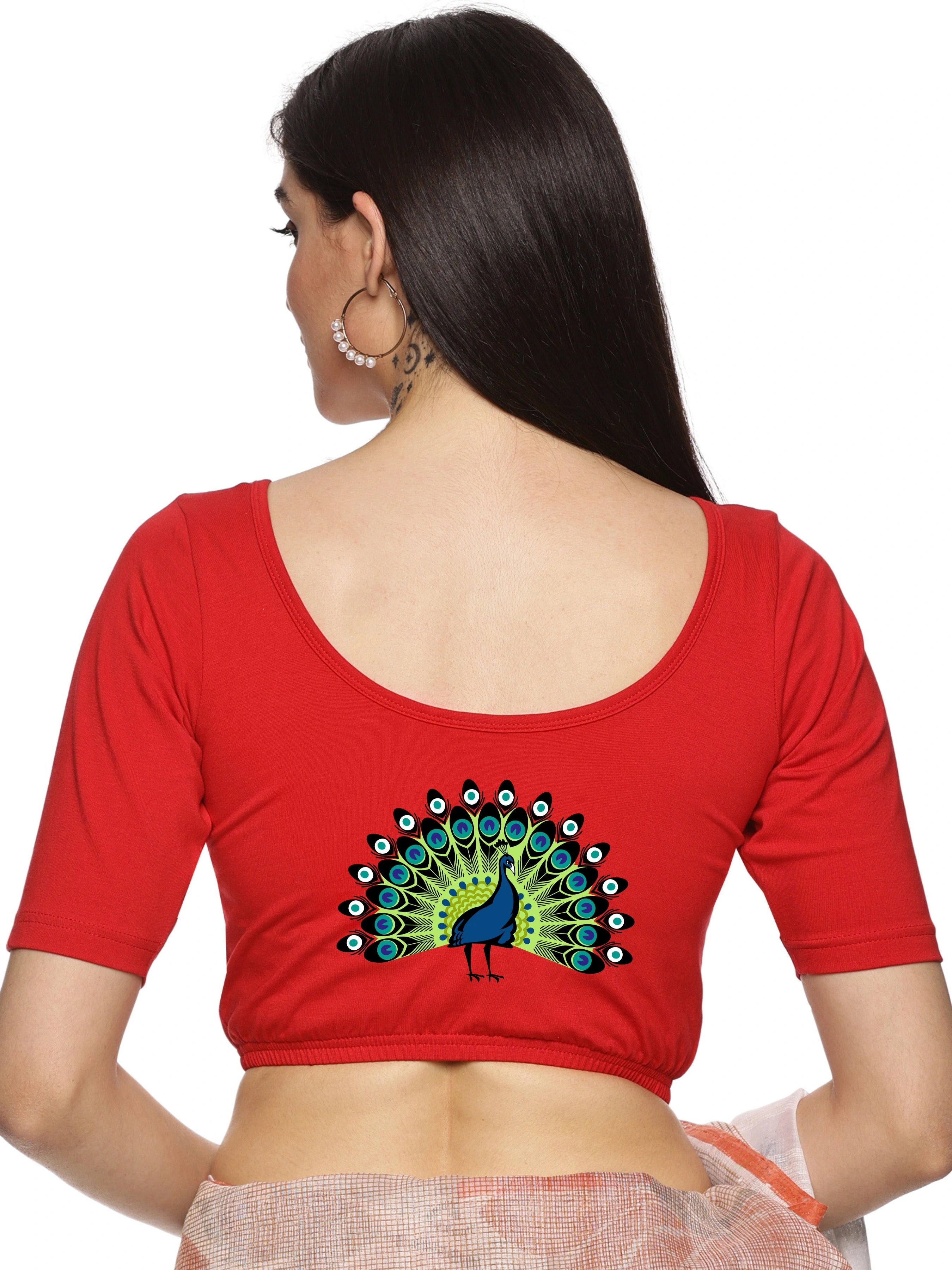 Women Back Printed Stretchable Blouse U0143 - notyetbyus
