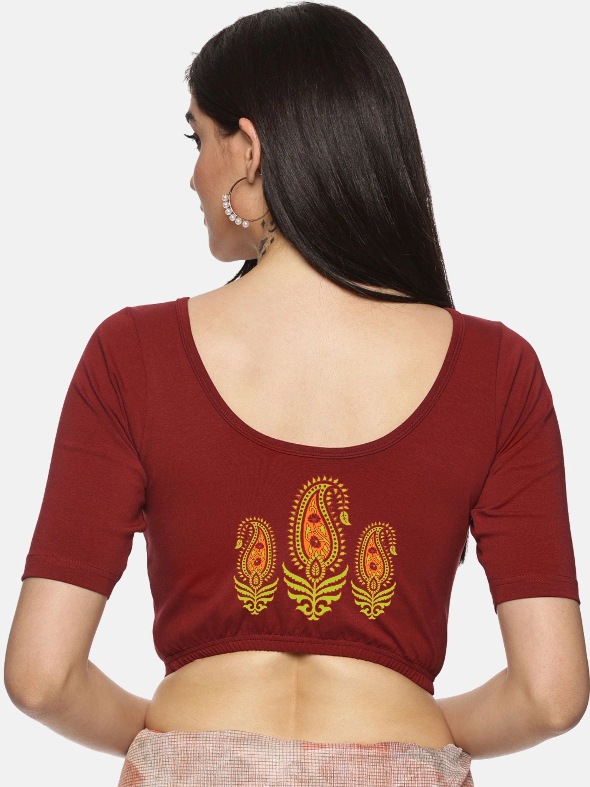 Women Back Printed Stretchable Blouse U051 - notyetbyus