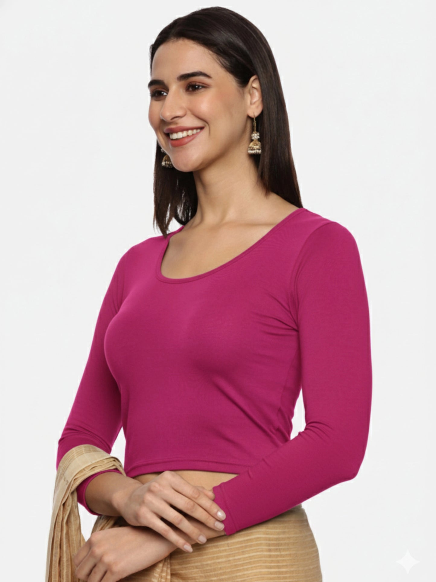 Women Three Fourth Sleeve Plain Stretchable Blouse U0101 Rani Pink