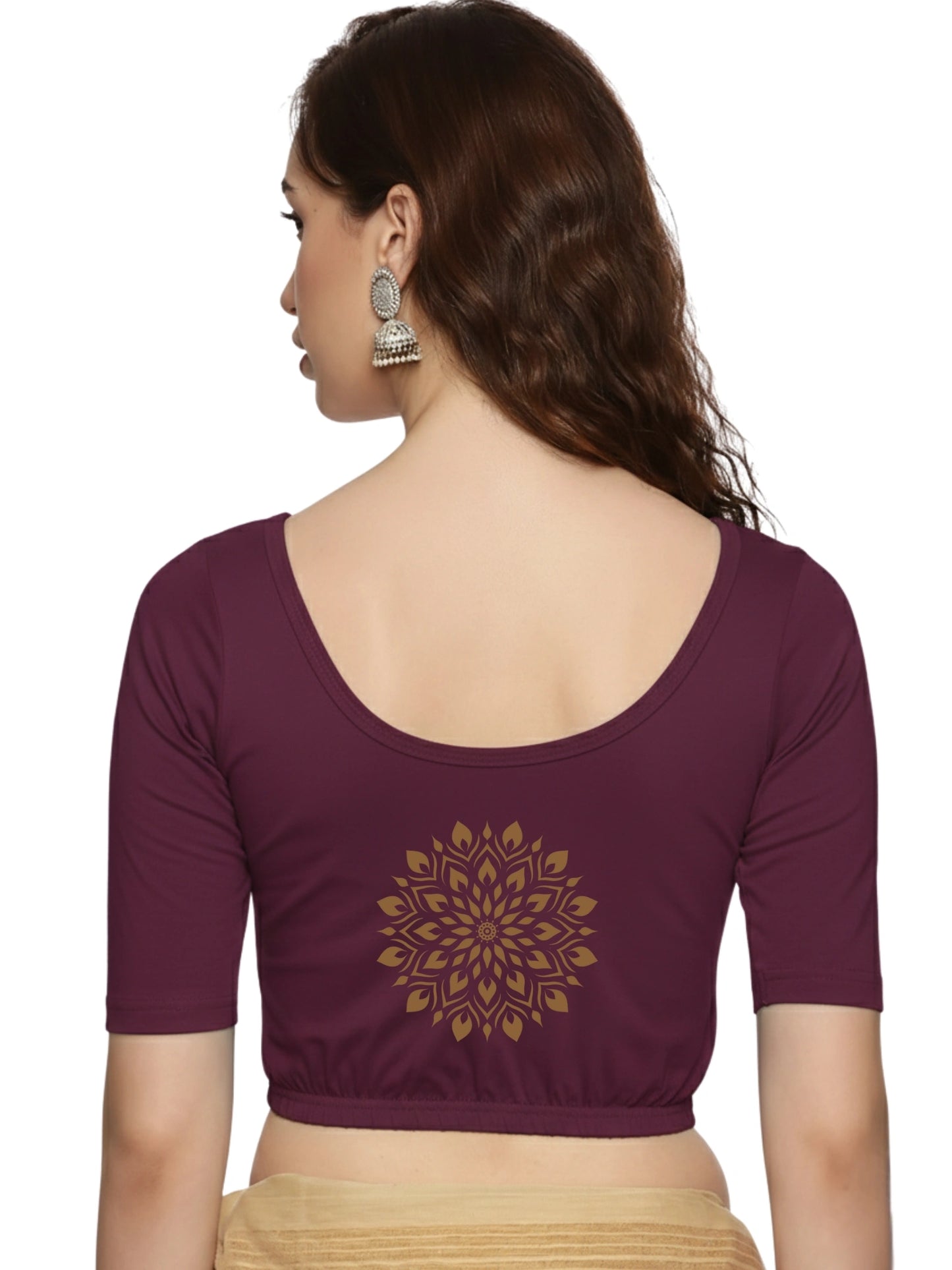 Women Back Printed Stretchable Blouse U014
