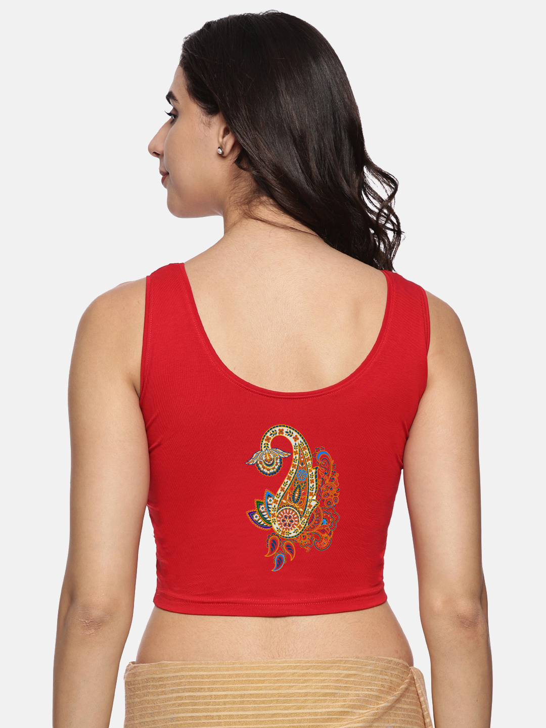 Women Sleeveless Back Printed Stretchable Blouse U0203 Red