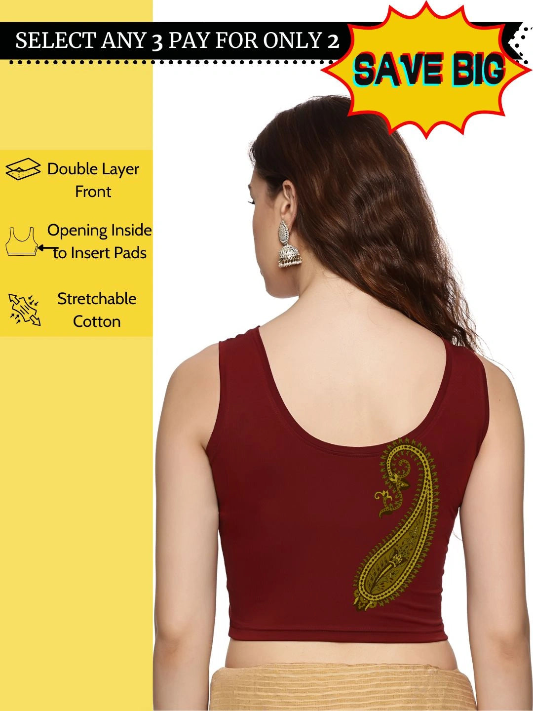 Women Sleevless Back Printed Stretchable  Blouse U0204 - notyetbyus