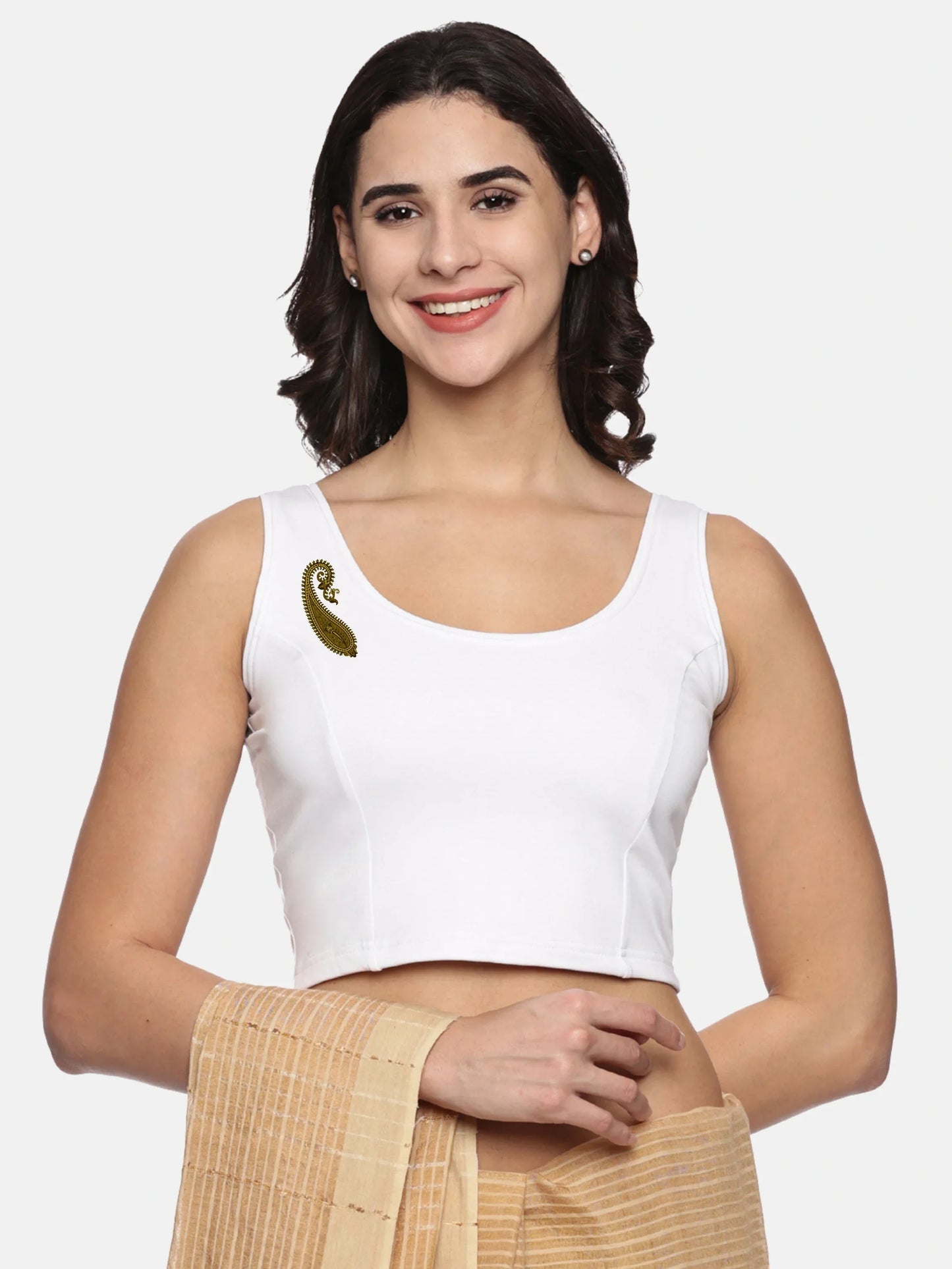 Women Sleevless Back Printed Stretchable Blouse U0204 - notyetbyus
