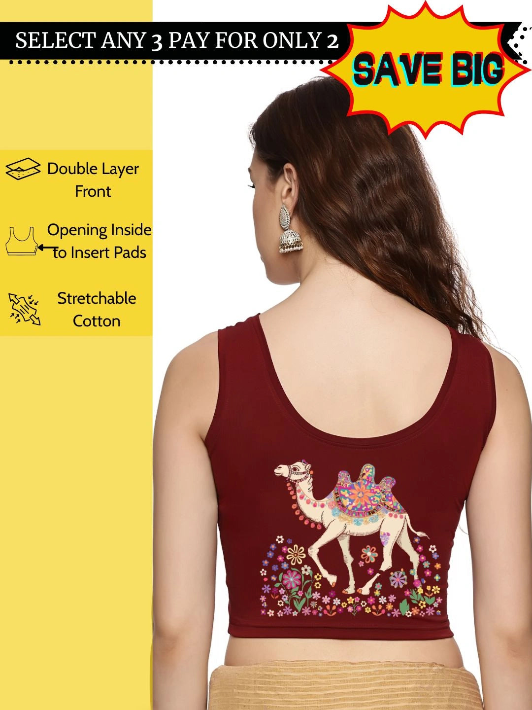 Women Sleevless Back Printed Stretchable  Blouse U0206 - notyetbyus