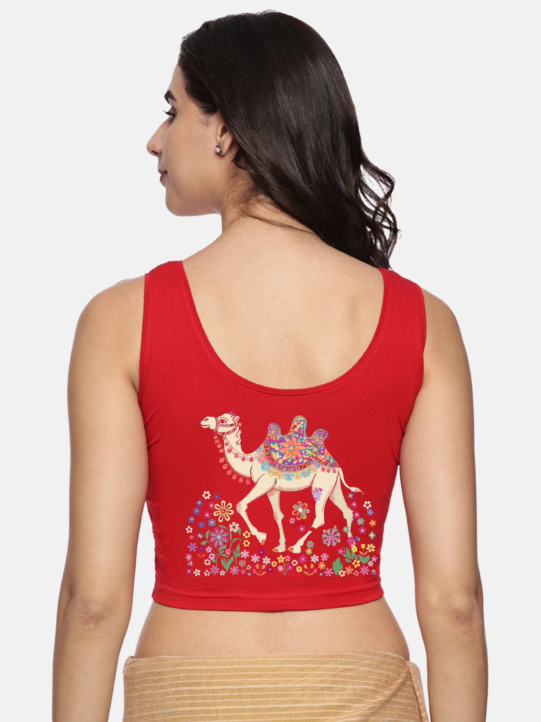 Women Sleevless Back Printed Stretchable  Blouse U0206 - notyetbyus