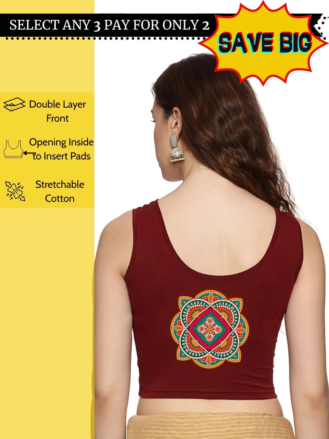 Women Sleevless Back Printed Stretchable  Blouse U0208 - notyetbyus