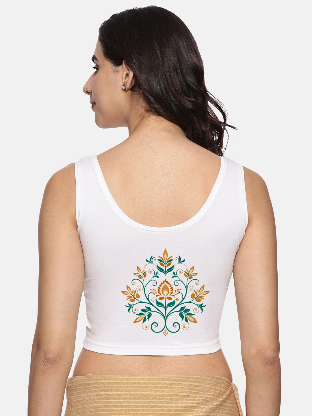 Women Sleevless Back Printed Stretchable  Blouse U0209 - notyetbyus