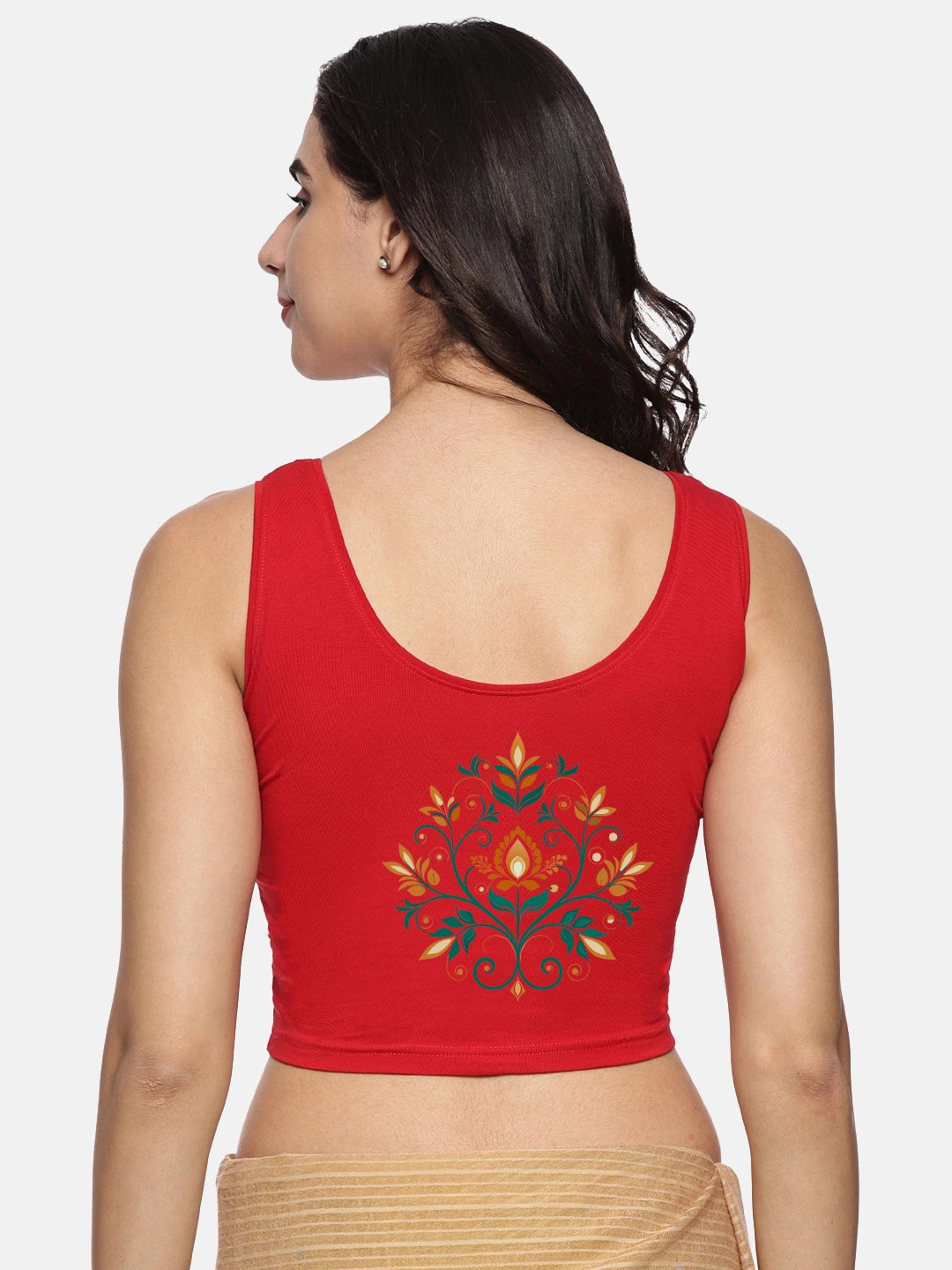 Women Sleevless Back Printed Stretchable  Blouse U0209 - notyetbyus