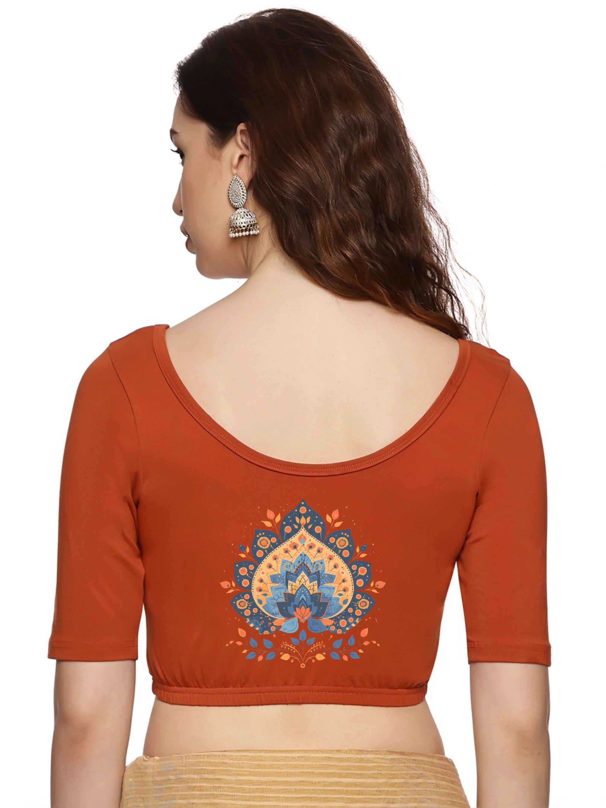 Women Back Printed Stretchable Blouse U0134 - notyetbyus