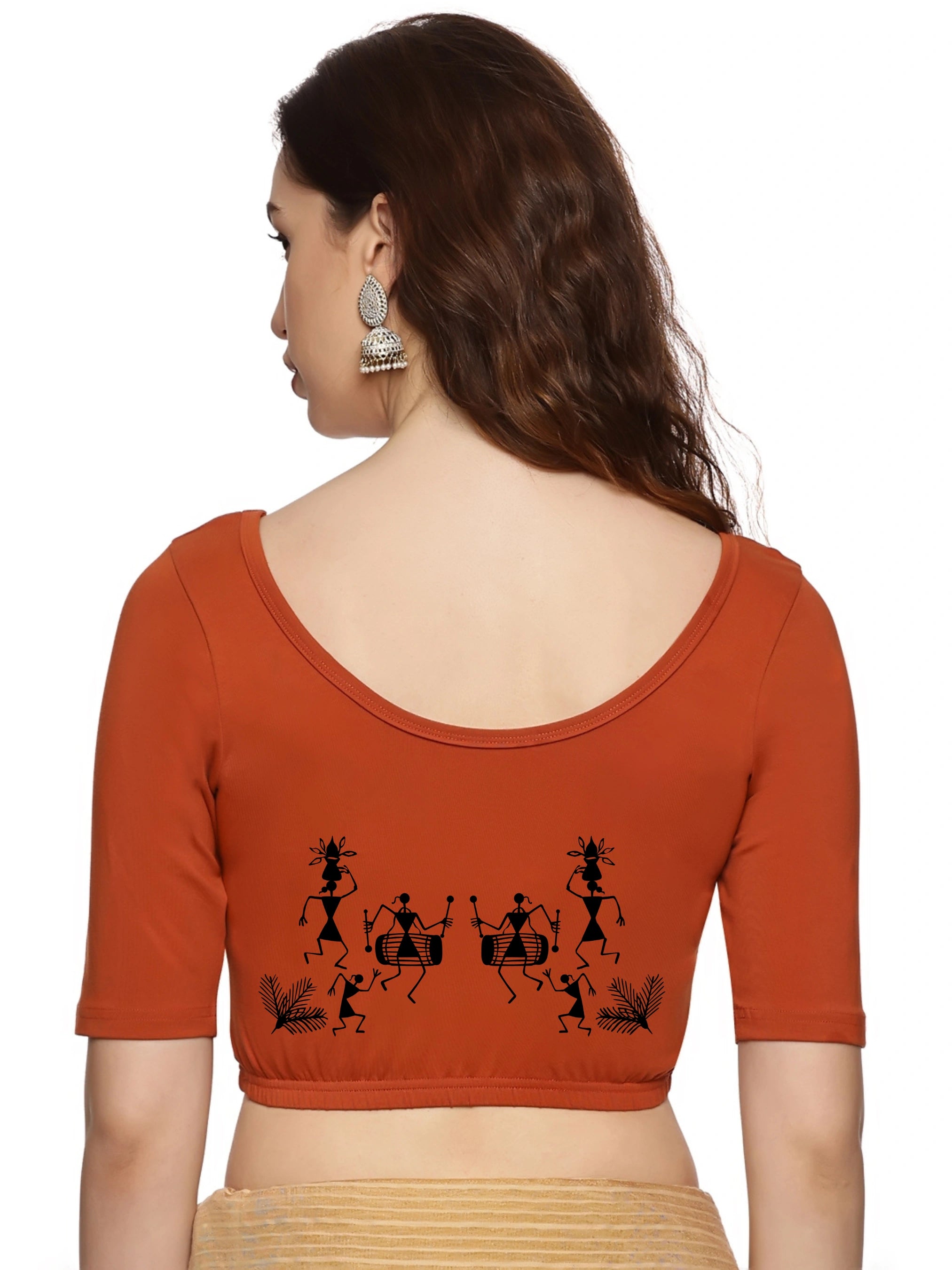 Women Back Printed Stretchable Blouse U027 - notyetbyus