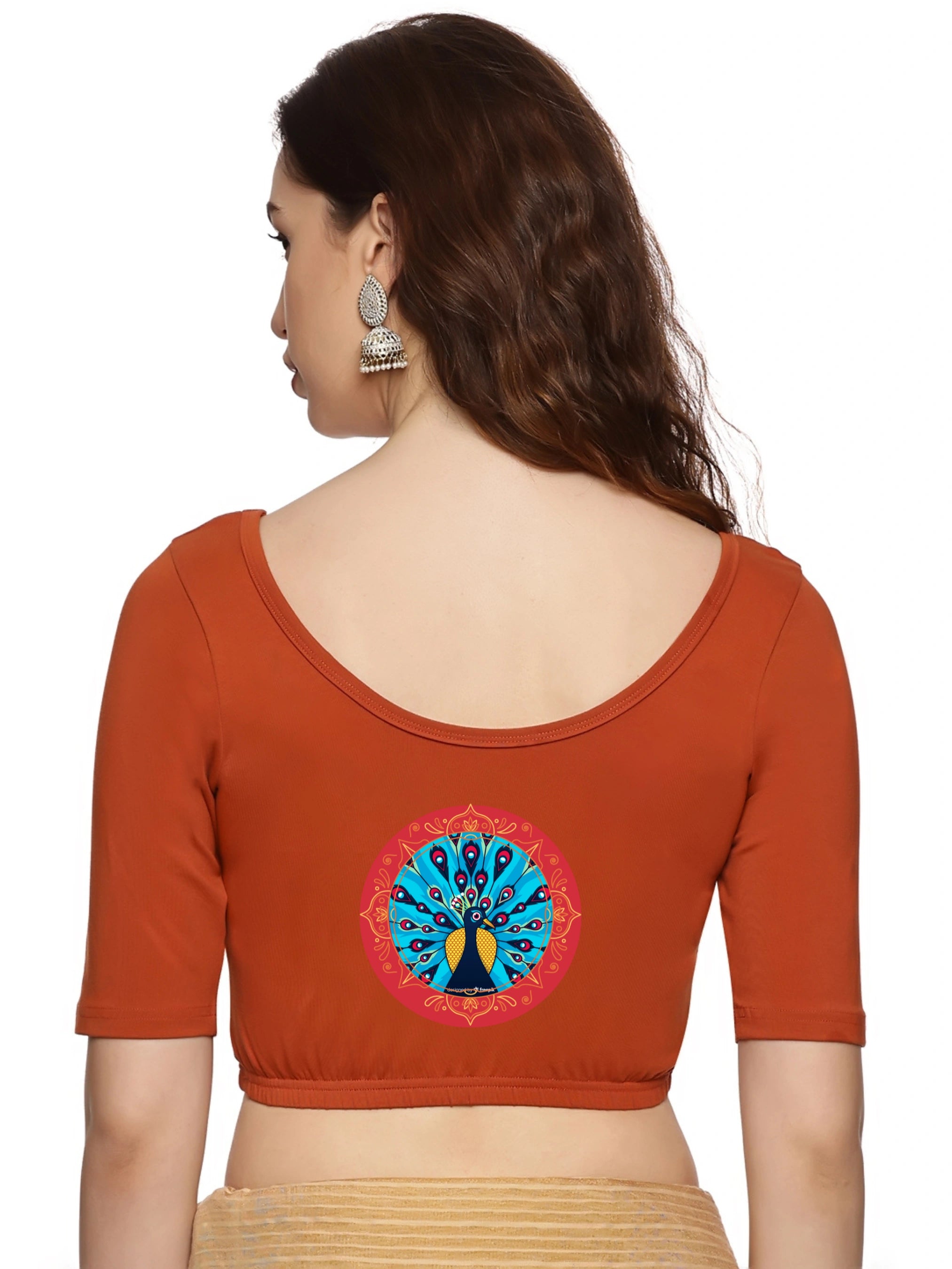 Women Back Printed Stretchable Blouse U032 - notyetbyus