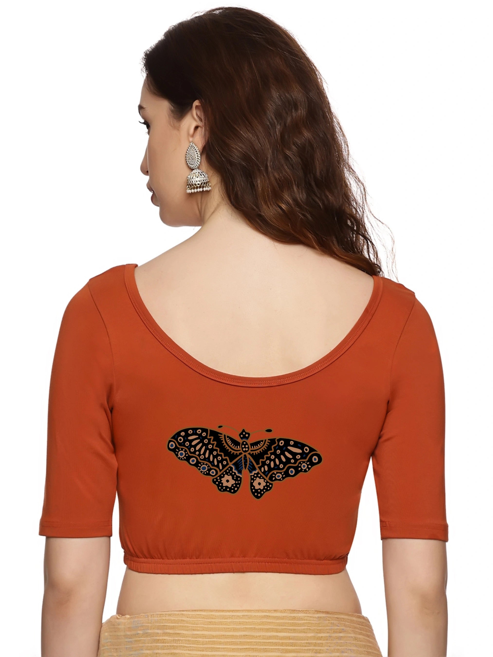 Women Back Printed Stretchable Blouse U07 - notyetbyus