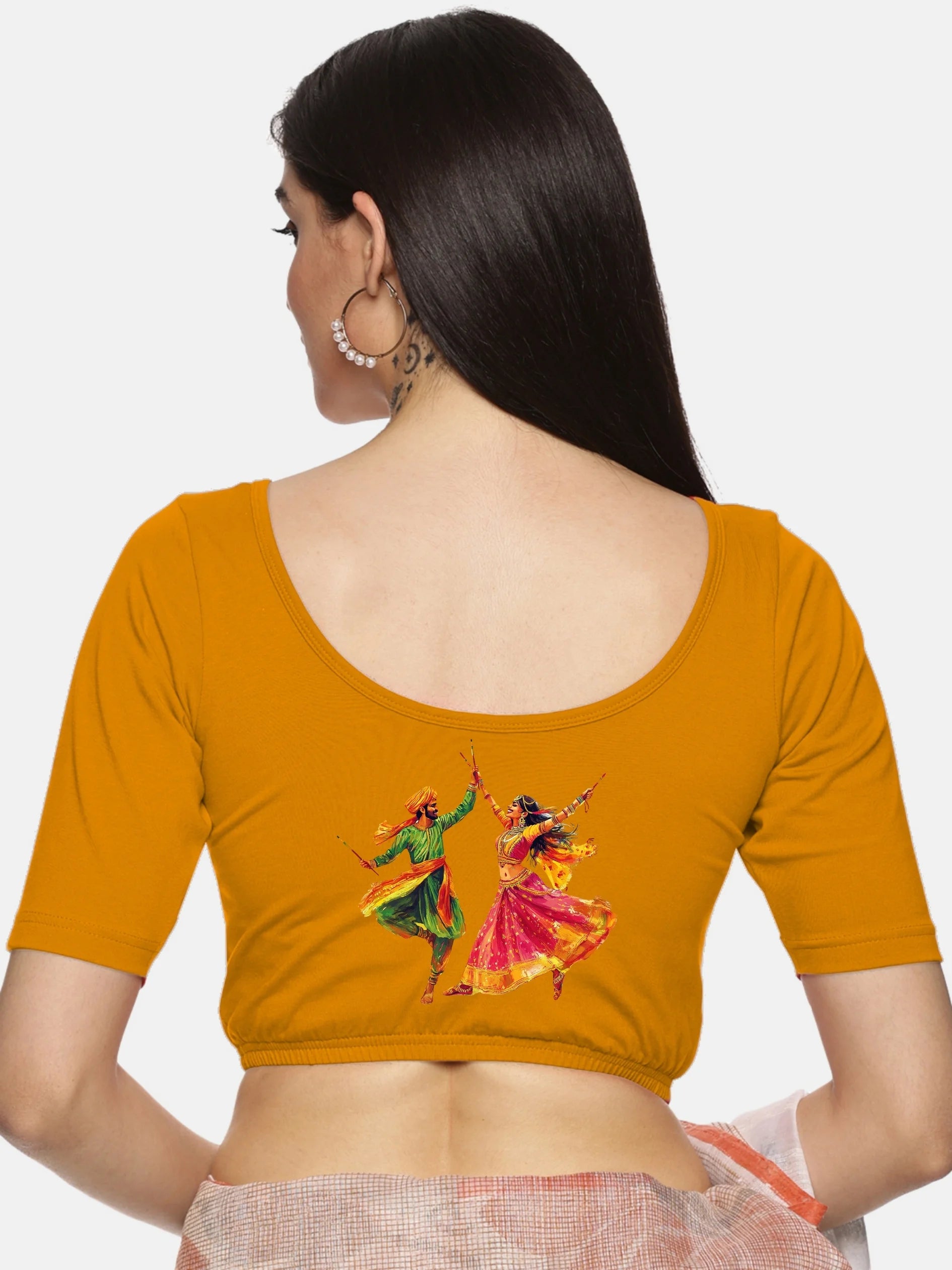 Women Back Printed Stretchable Blouse U086 - notyetbyus