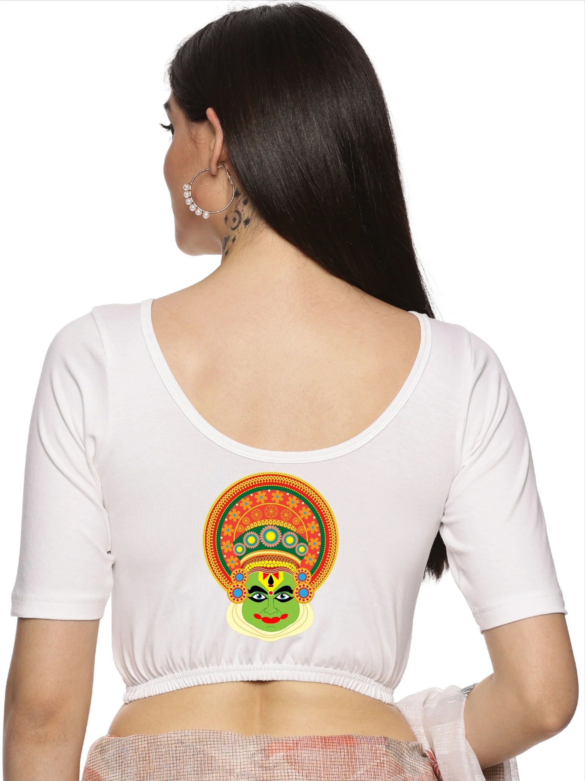 Women Back Printed Stretchable Blouse U088 - notyetbyus