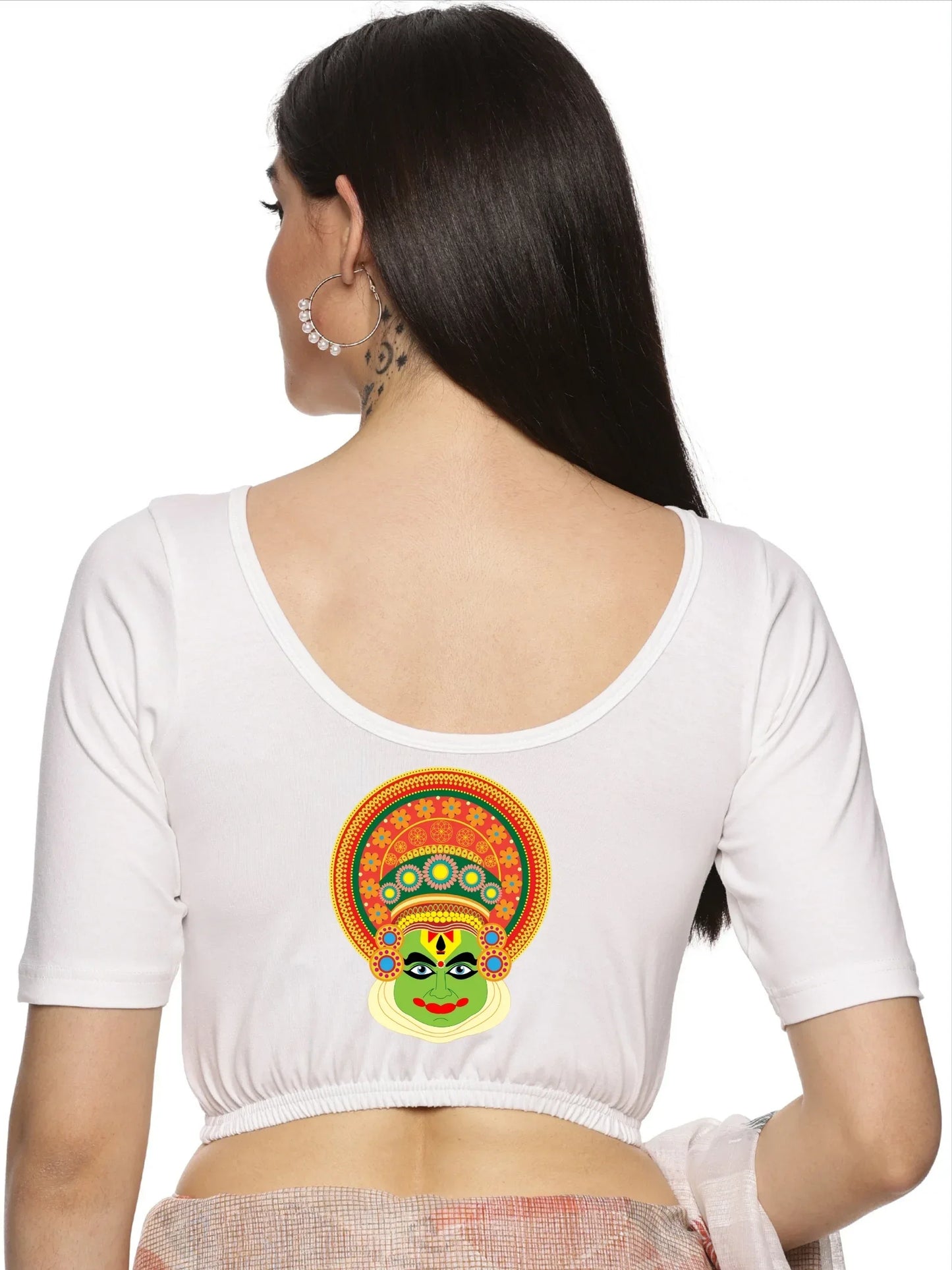 Women Back Printed Stretchable Blouse U088 - notyetbyus