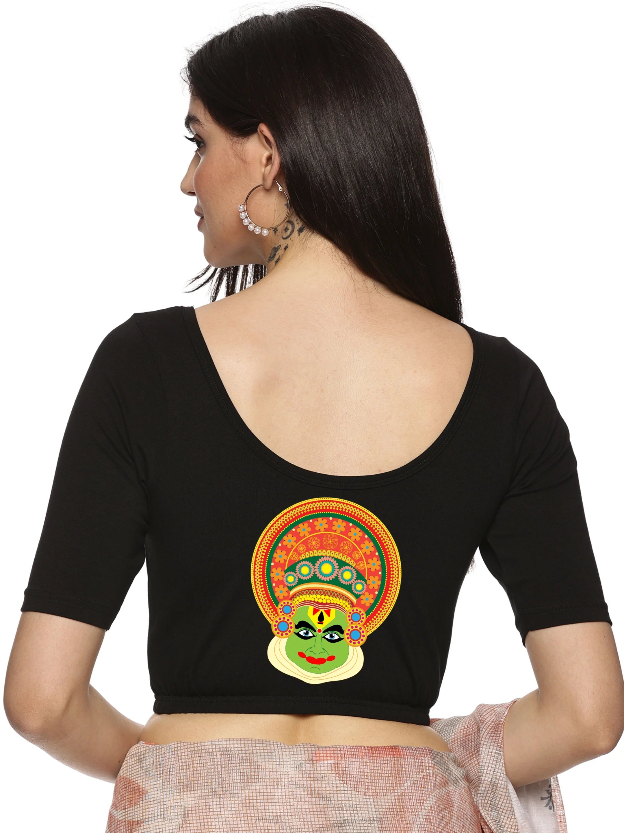Women Back Printed Stretchable Blouse U088 - notyetbyus