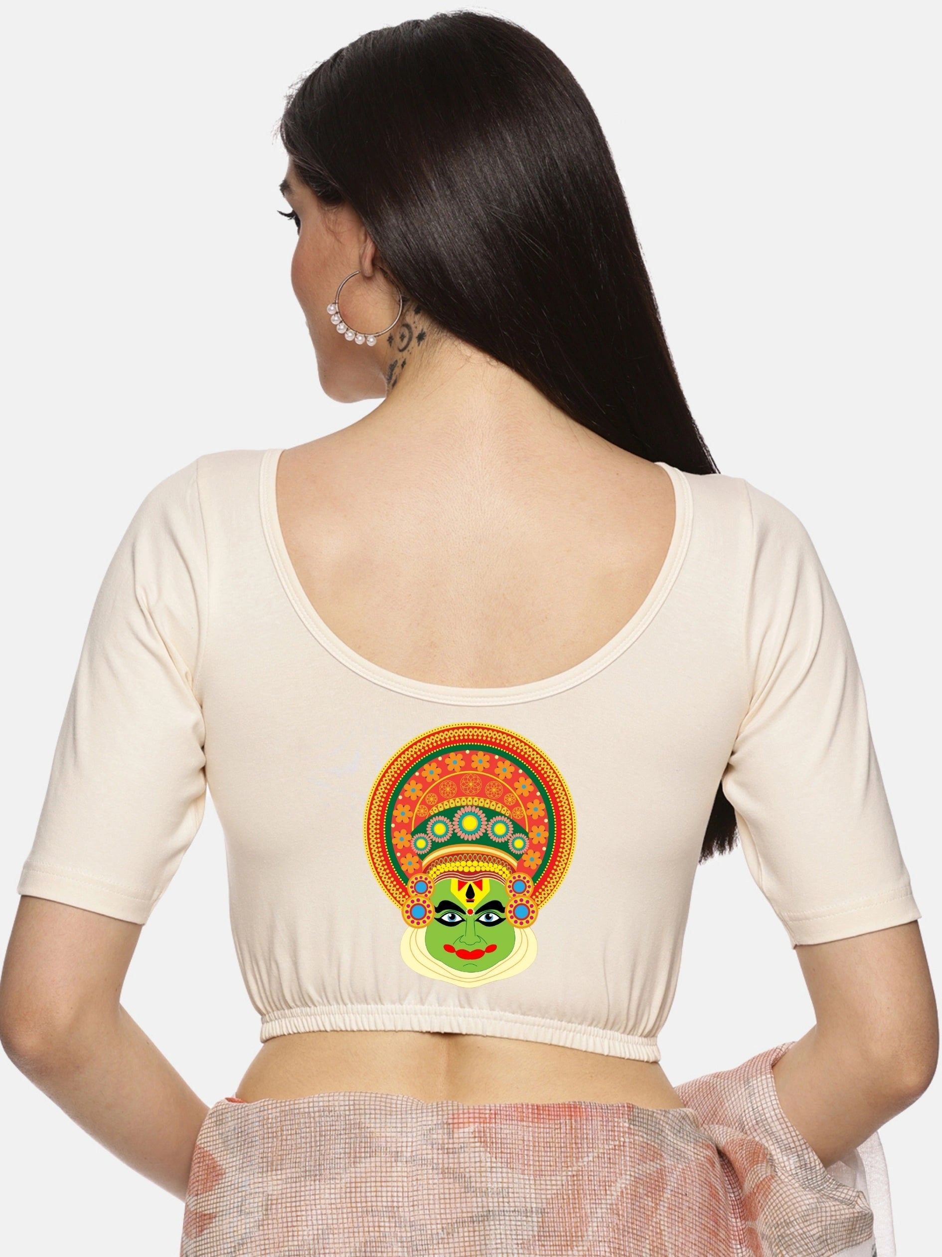 Women Back Printed Stretchable Blouse U088 - notyetbyus