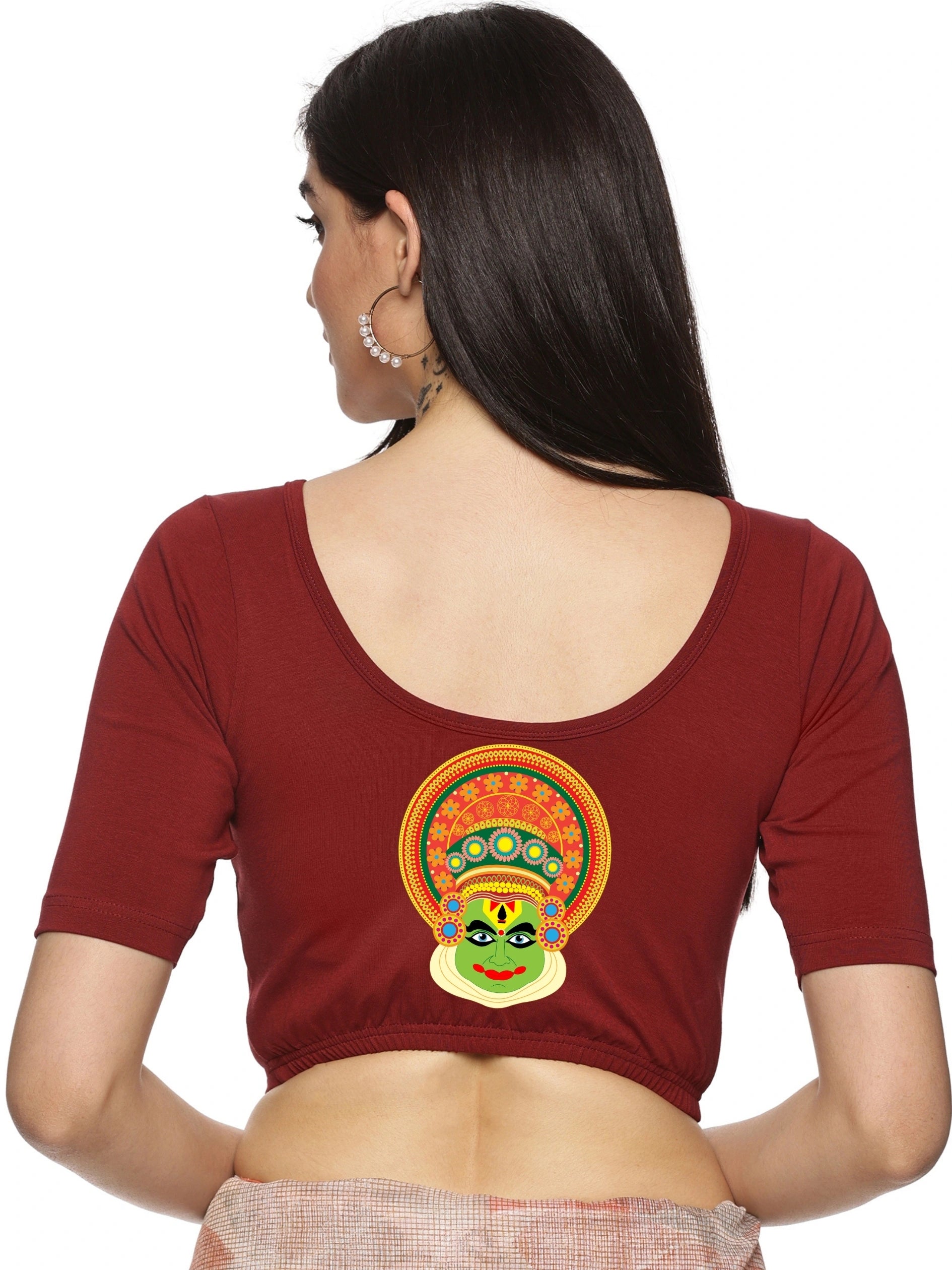 Women Back Printed Stretchable Blouse U088 - notyetbyus