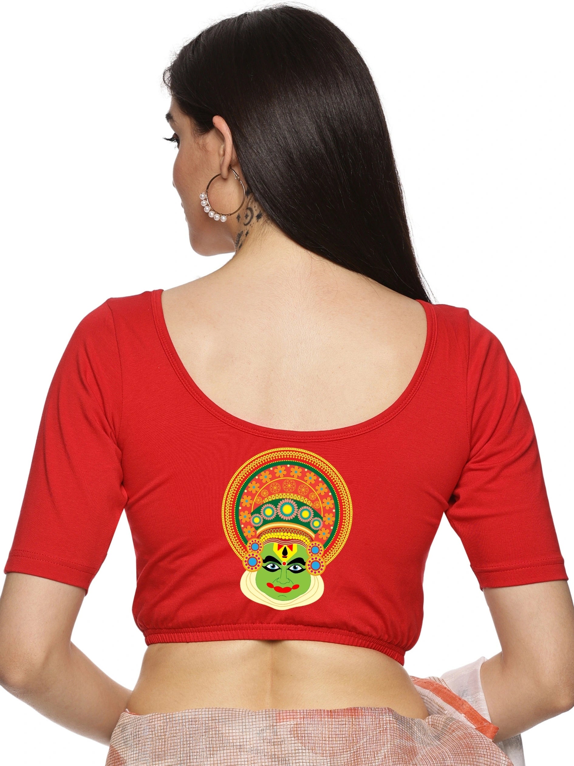 Women Back Printed Stretchable Blouse U088 - notyetbyus