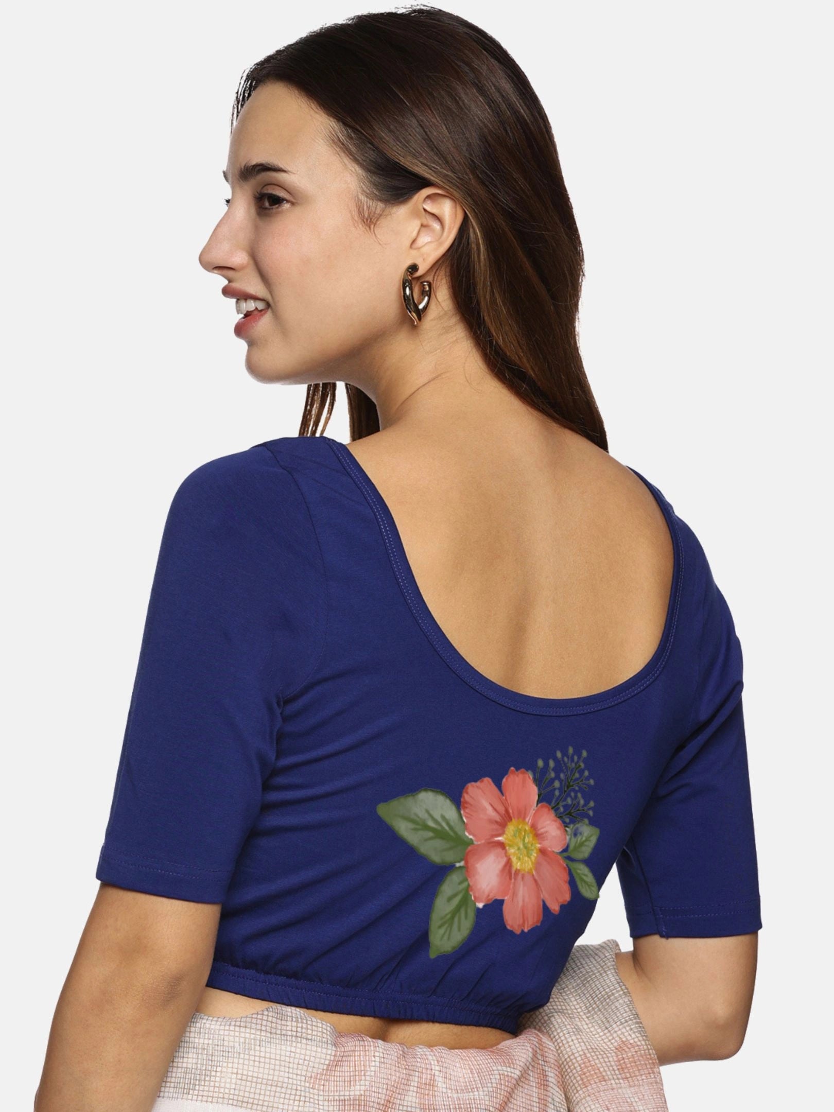 Women Back Printed Stretchable Blouse U073 - notyetbyus