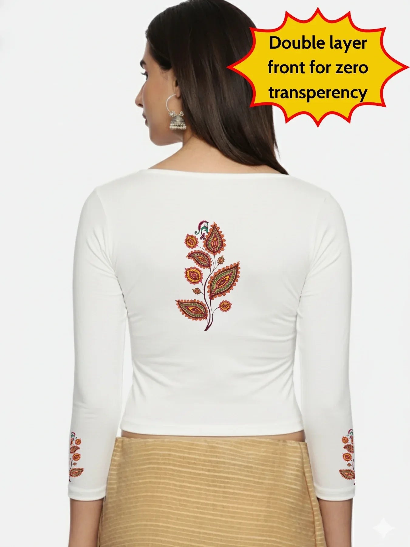 Women Three Fourth Sleeve Back Print Stretchable Blouse U0181 - notyetbyus
