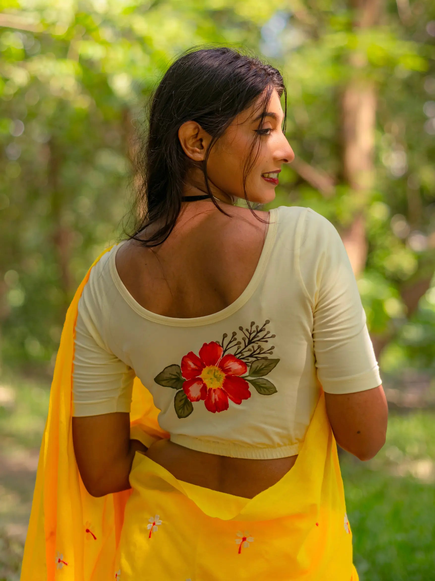 Women Back Printed Stretchable Blouse U073 - notyetbyus