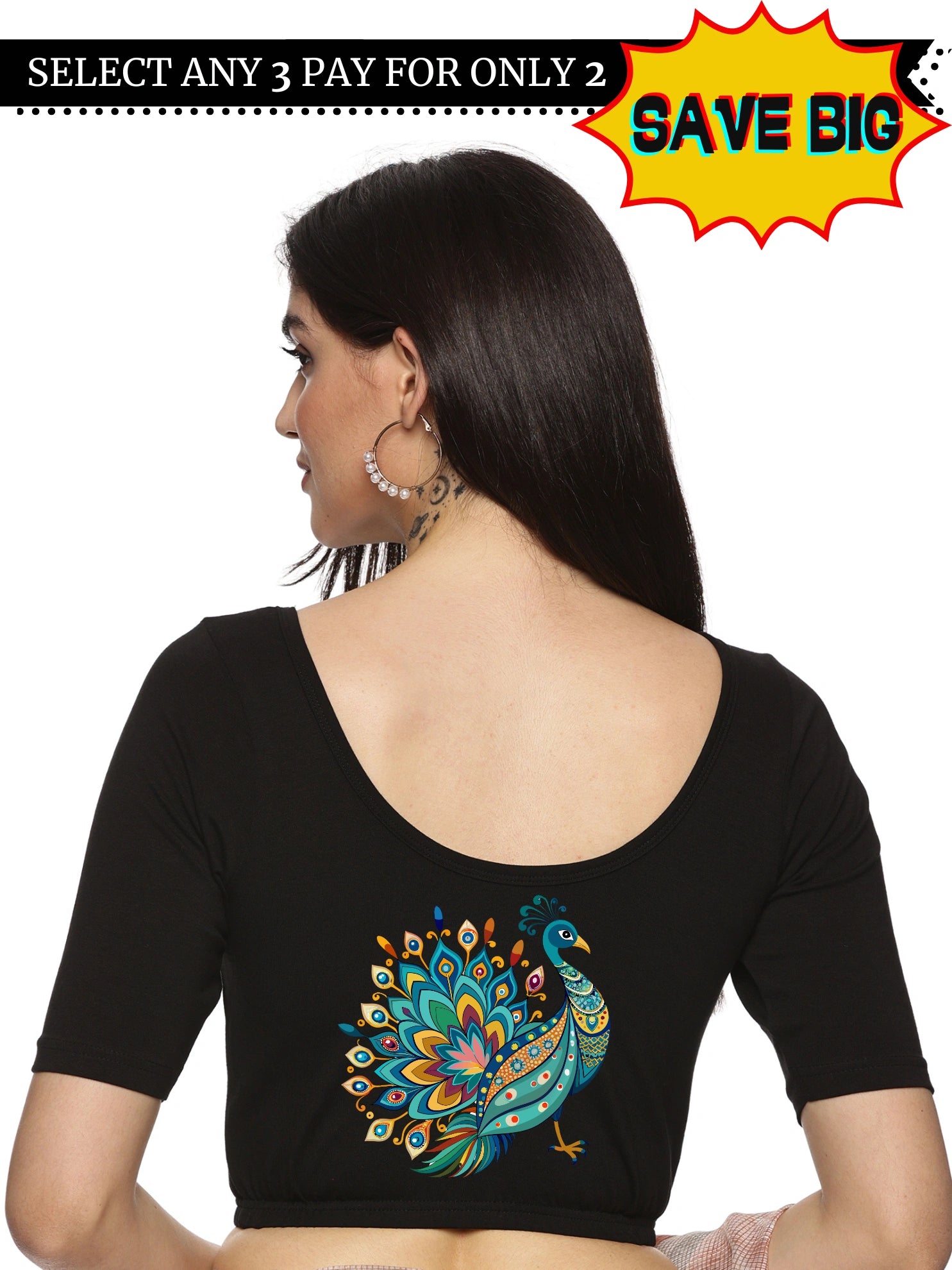 Women Back Printed Stretchable Blouse U0135 - notyetbyus