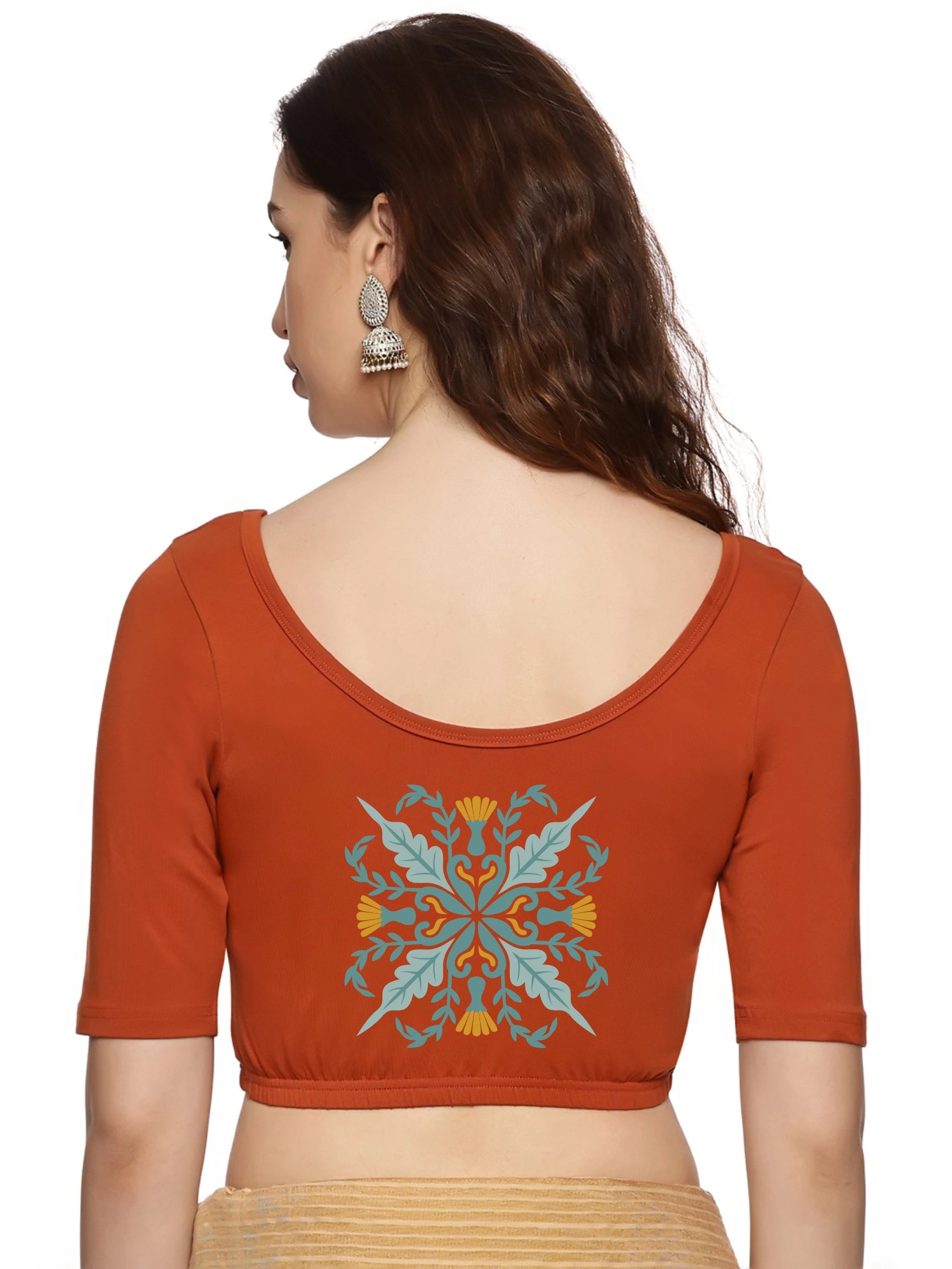 Women Back Printed Stretchable Blouse U012 - notyetbyus