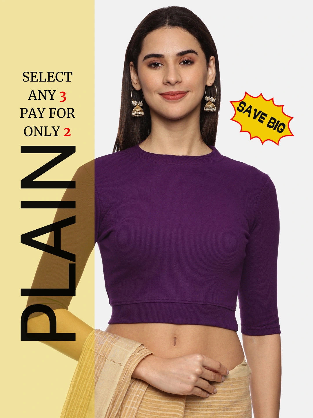 Women Plain Stretchable Elbow Sleeve RIB Blouse U0121 - notyetbyus