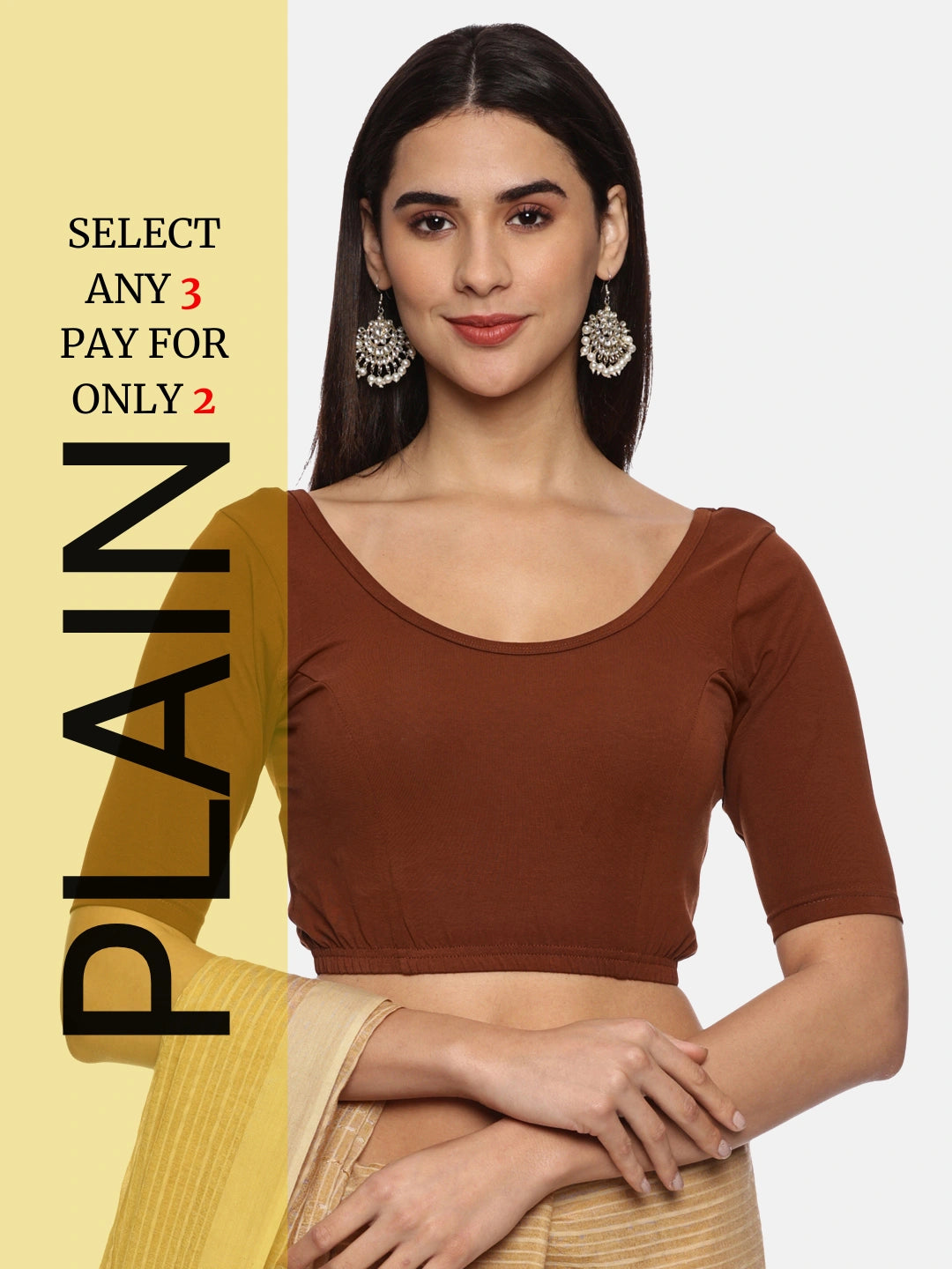 Women Plain Stretchable Blouse U01B - notyetbyus