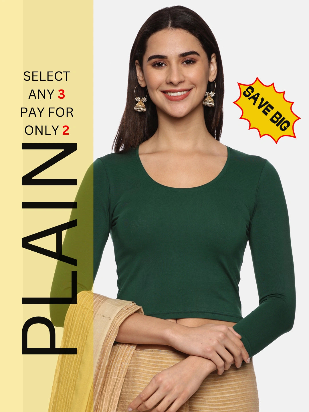 Women Three Fourth Sleeve Plain Stretchable Blouse U0101 - notyetbyus