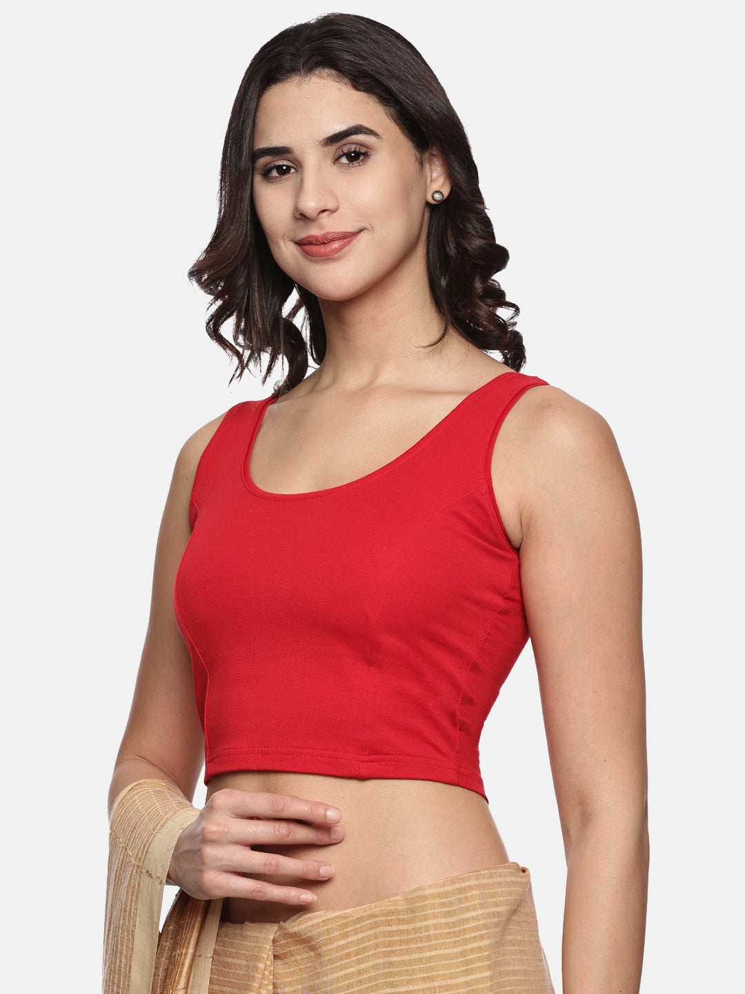 Women Sleevless Plain Stretchable Blouse U0201 Red