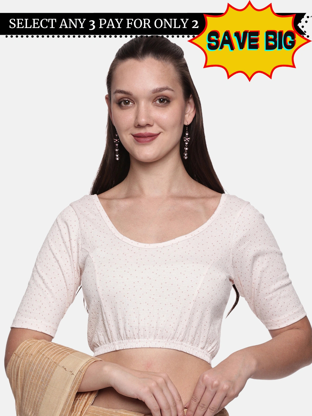 Women Allover Printed Creme Stretchable Blouse UA018 - notyetbyus