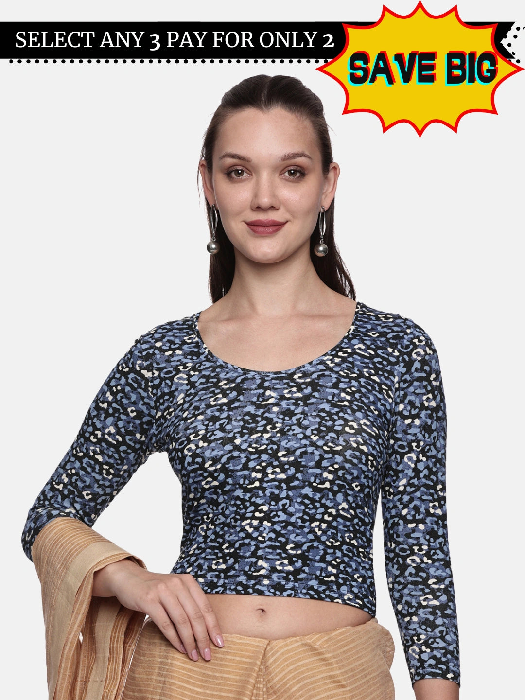 Women Allover Printed Three Fourth Sleeve Cotton Stretchable Blouse UA020 - notyetbyus
