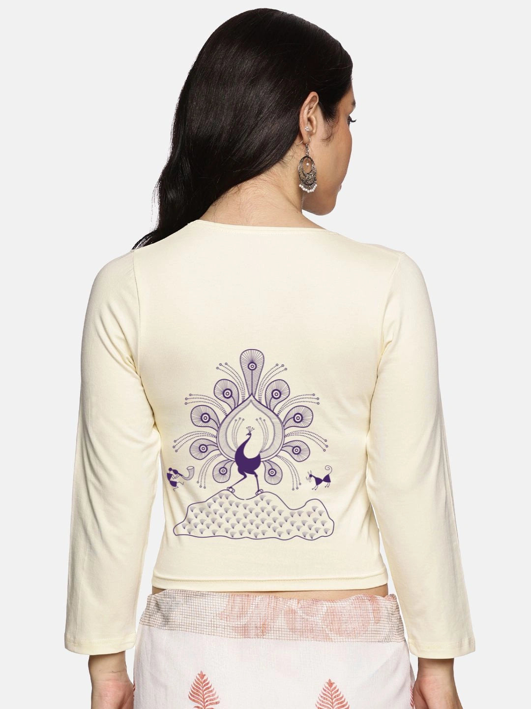 Women Three Fourth Sleeve Back Print Stretchable Blouse U0103 - notyetbyus