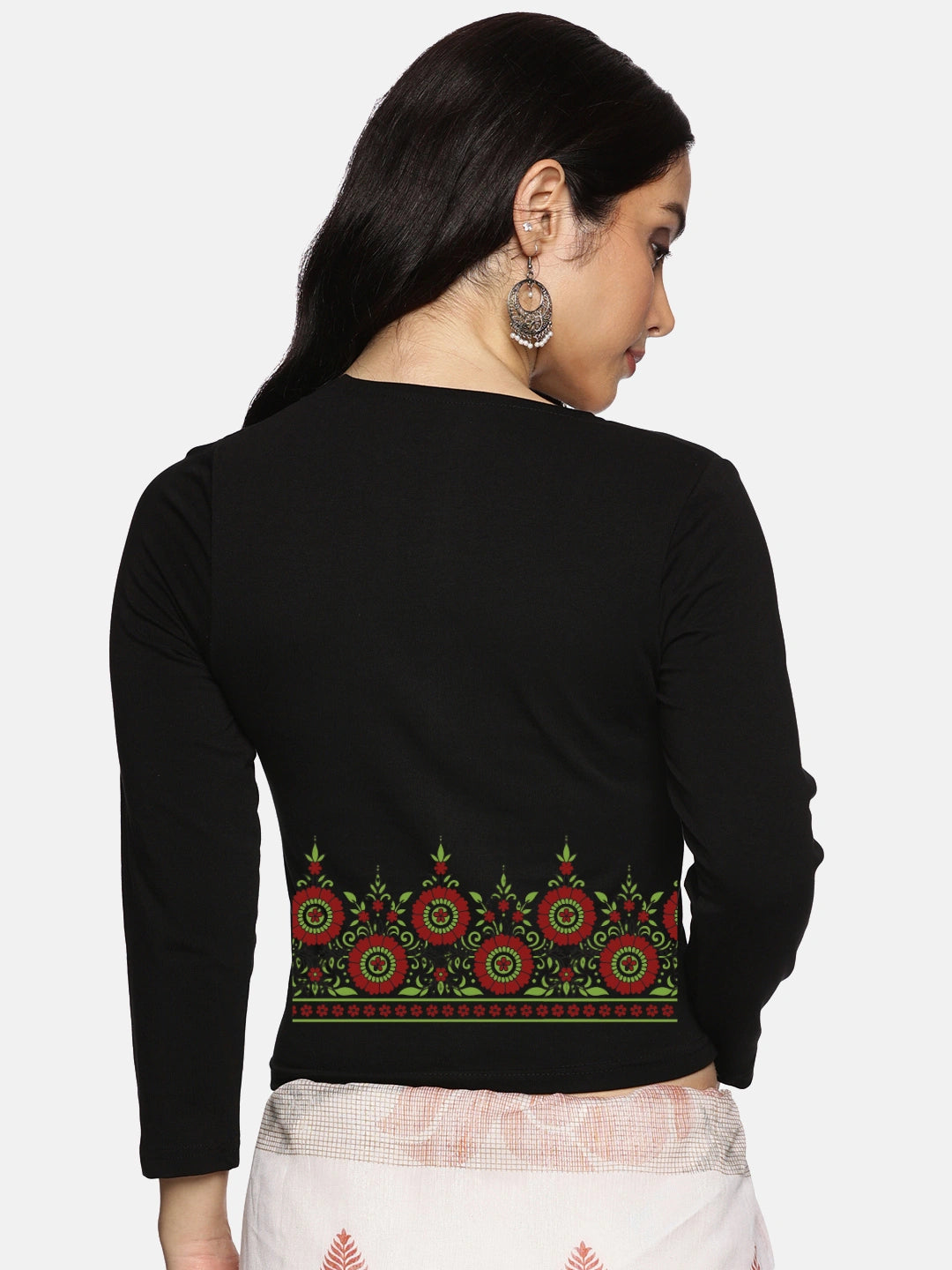 Women Three Fourth Sleeve Back Print Stretchable Blouse U0123 - notyetbyus