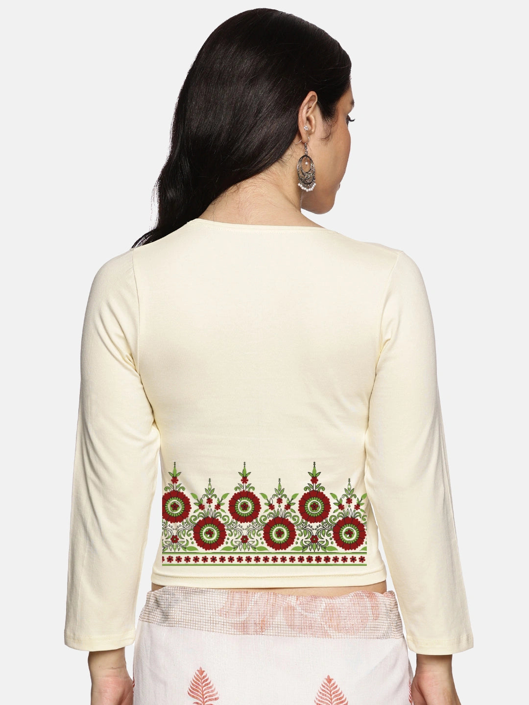 Women Three Fourth Sleeve Back Print Stretchable Blouse U0123 - notyetbyus