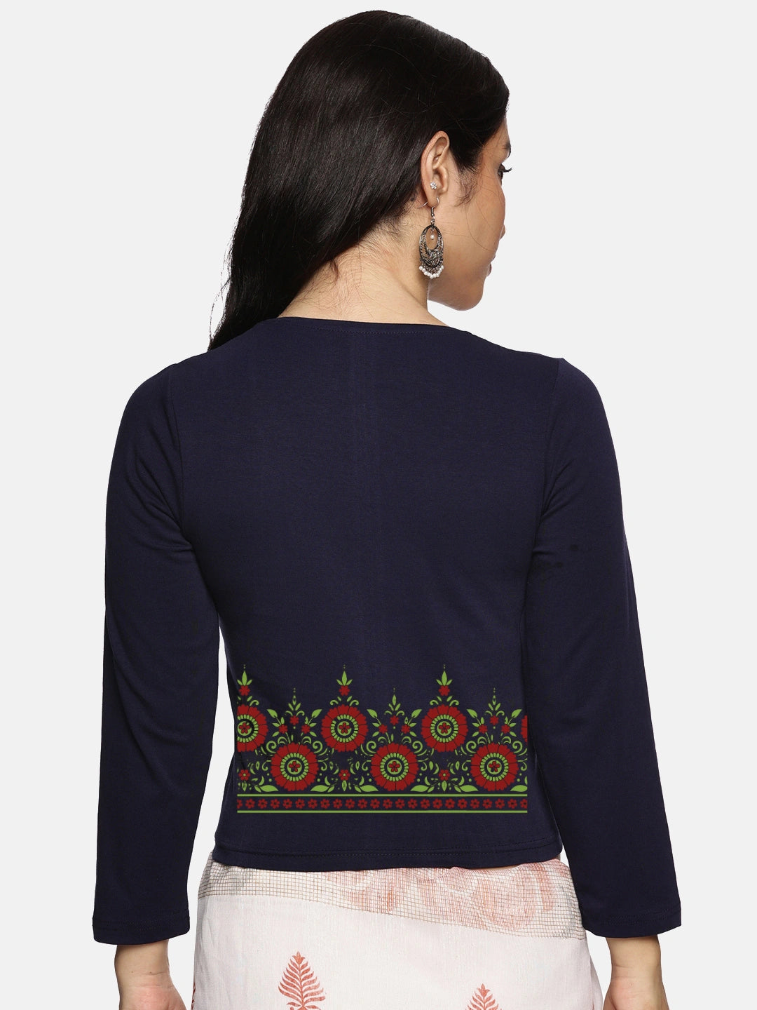 Women Three Fourth Sleeve Back Print Stretchable Blouse U0123 - notyetbyus