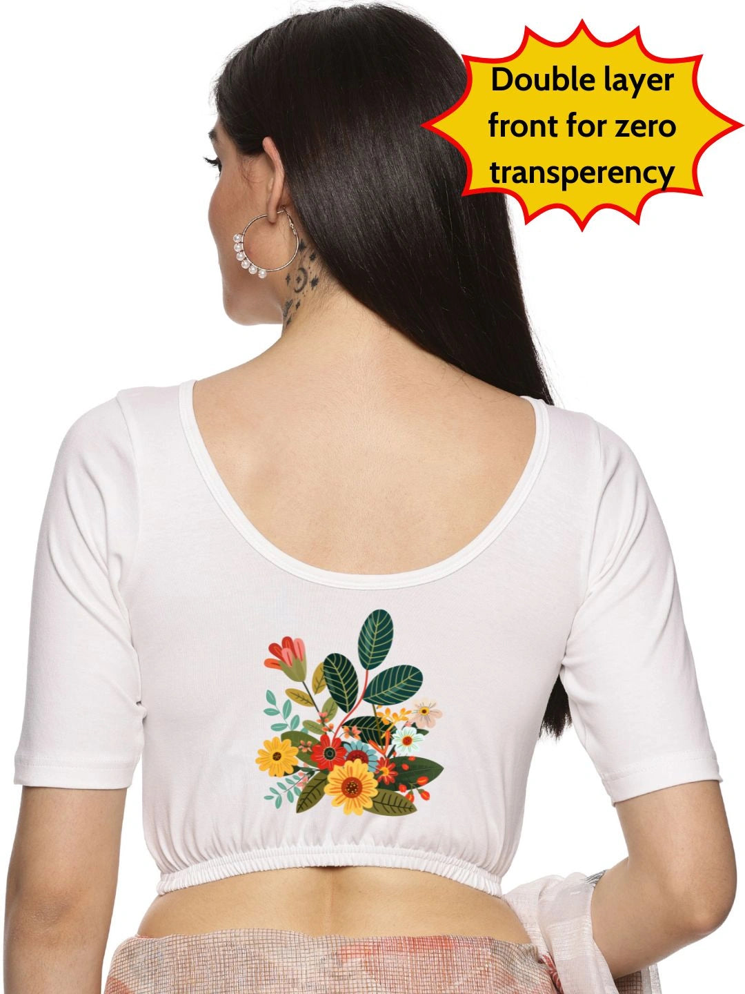 Women Back Printed Stretchable Blouse U0161 - notyetbyus