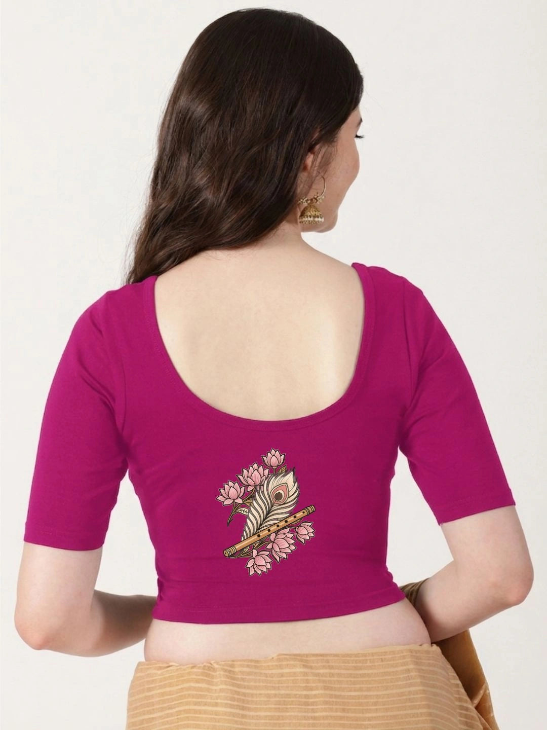 Women Front Open Back Printed Stretchable Half Sleeve Blouse U0 MASTER
