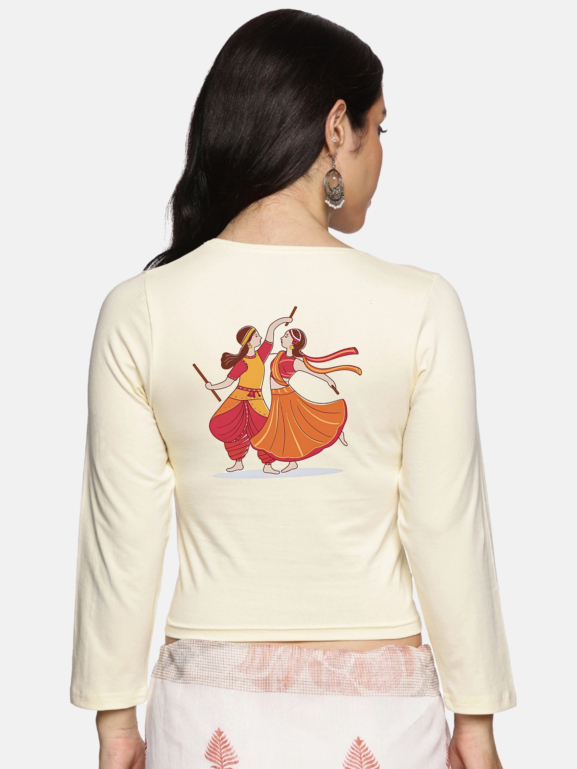 Women Three Fourth Sleeve Back Print Stretchable Blouse U0110 - notyetbyus