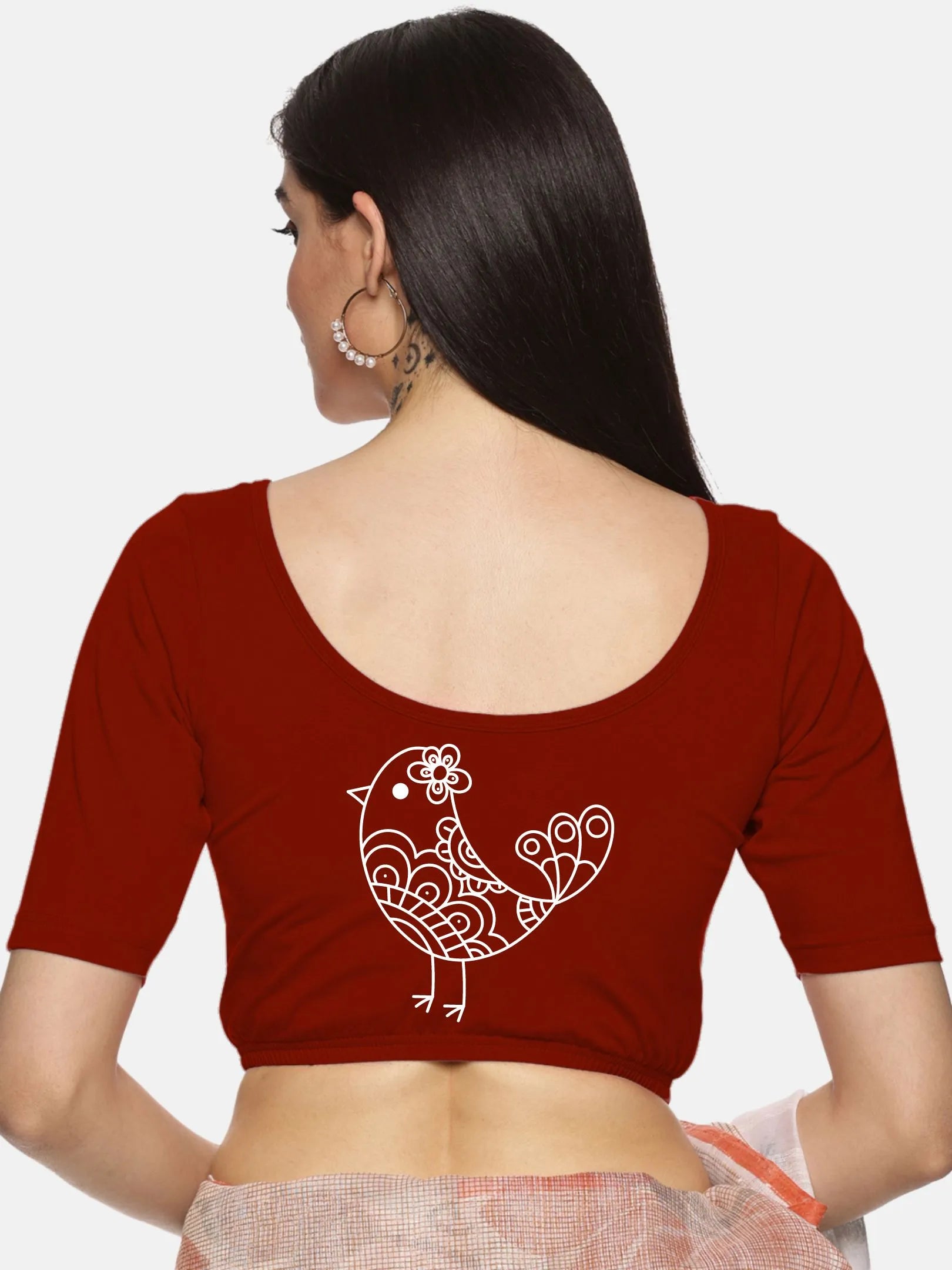 Women Back Printed Stretchable Blouse U01 - notyetbyus