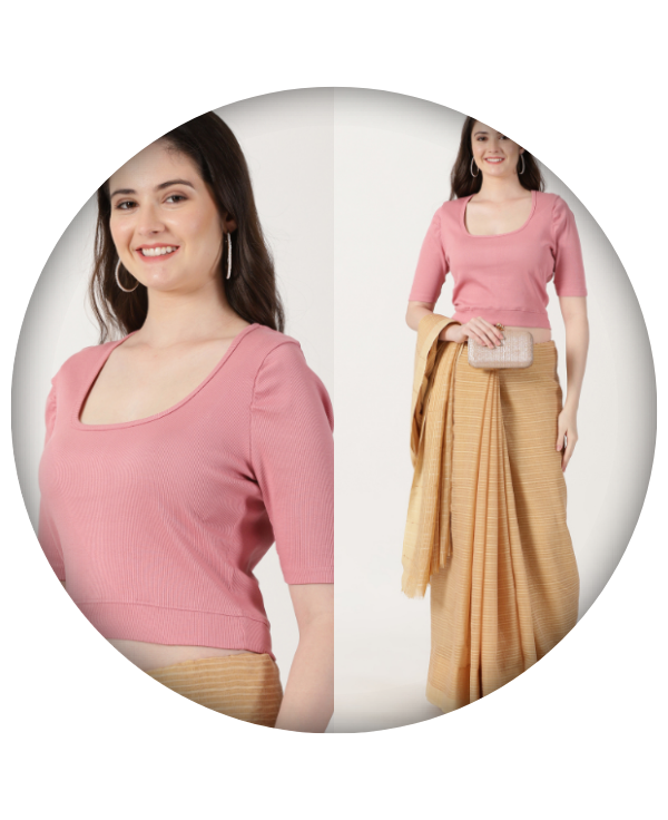 Square Neck Rib Half Sleeve Blouse